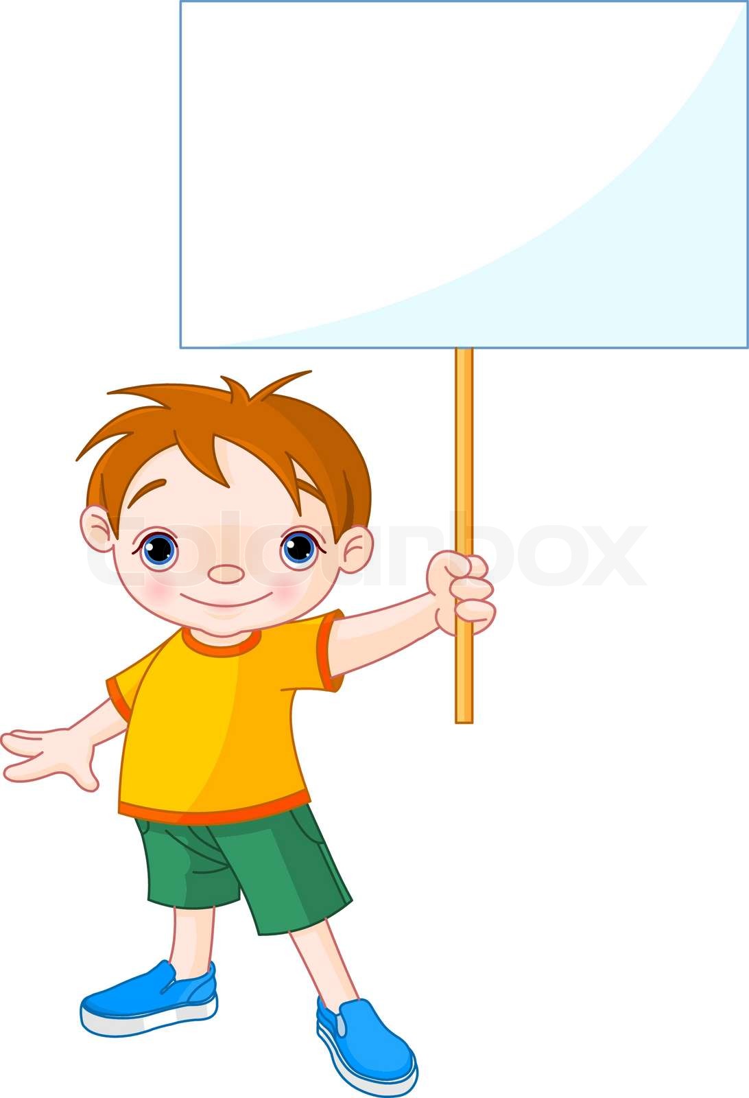 Boy holding a blank sign | Stock vector | Colourbox