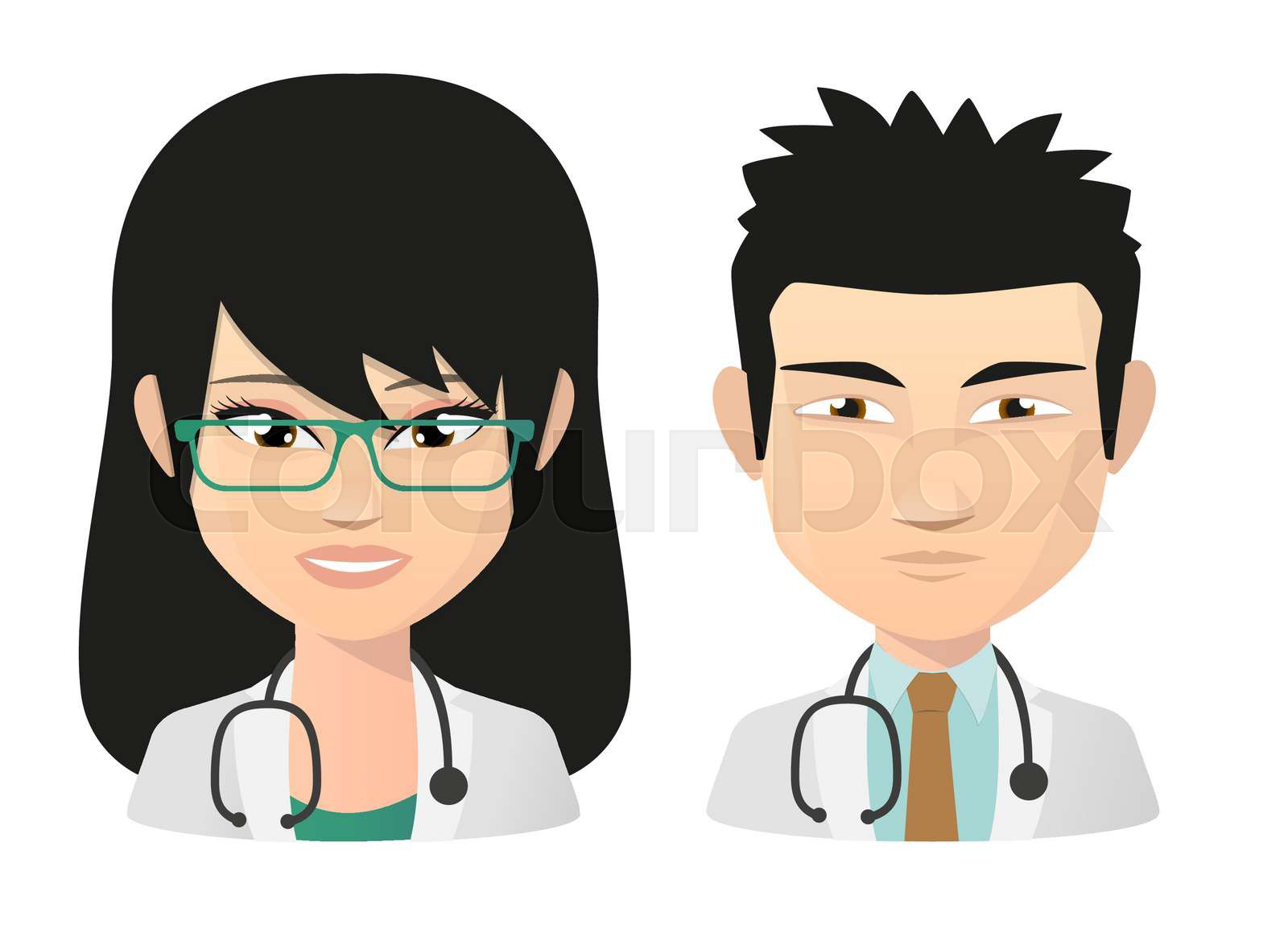 Female and male doctor asian avatar set | Stock vector | Colourbox