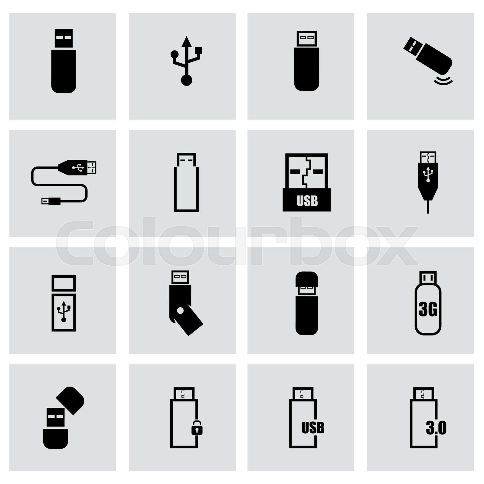 Vector black usb icon set | Stock vector | Colourbox