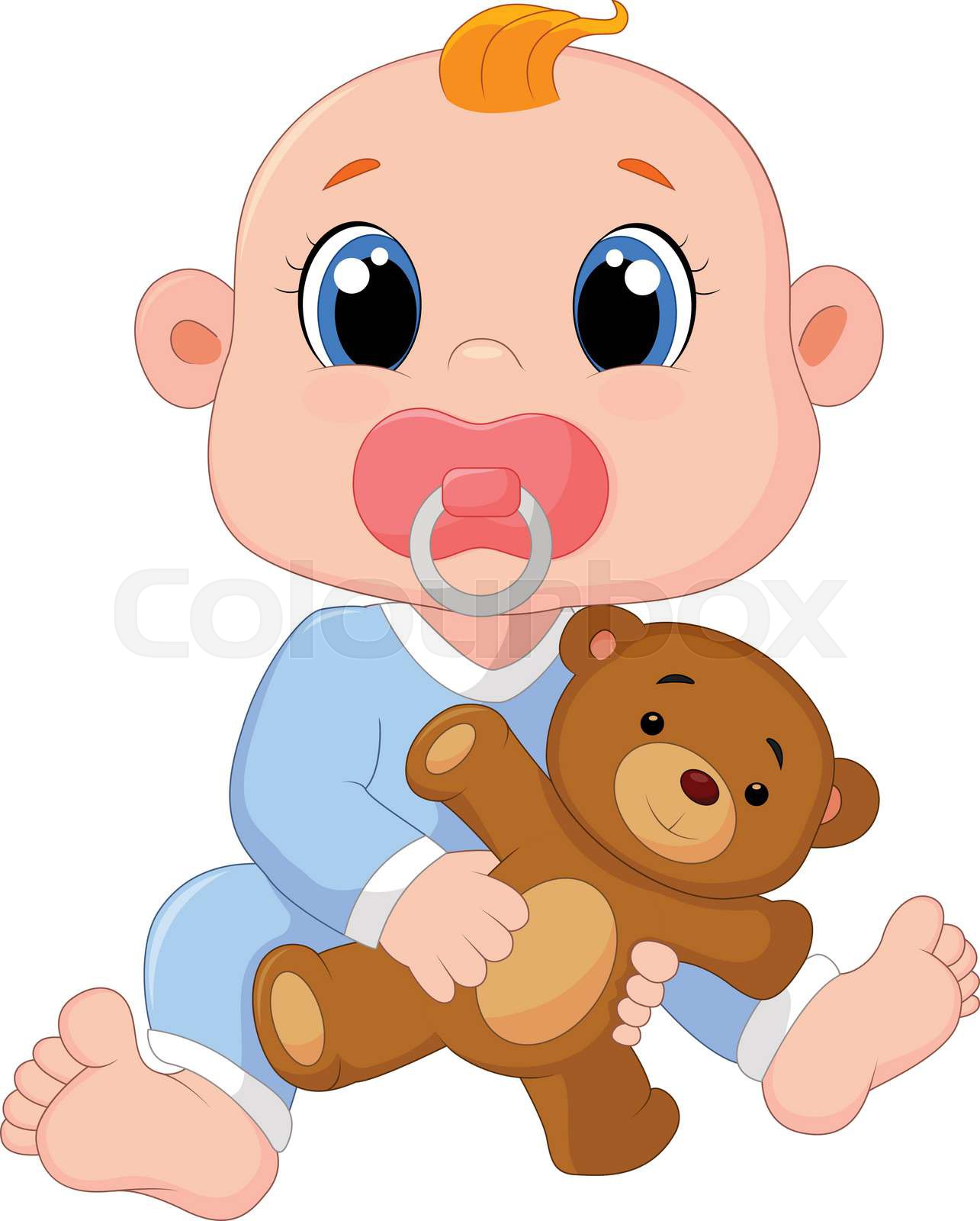 Cartoon Baby Boy With Pacifiers and Toys | Stock vector | Colourbox