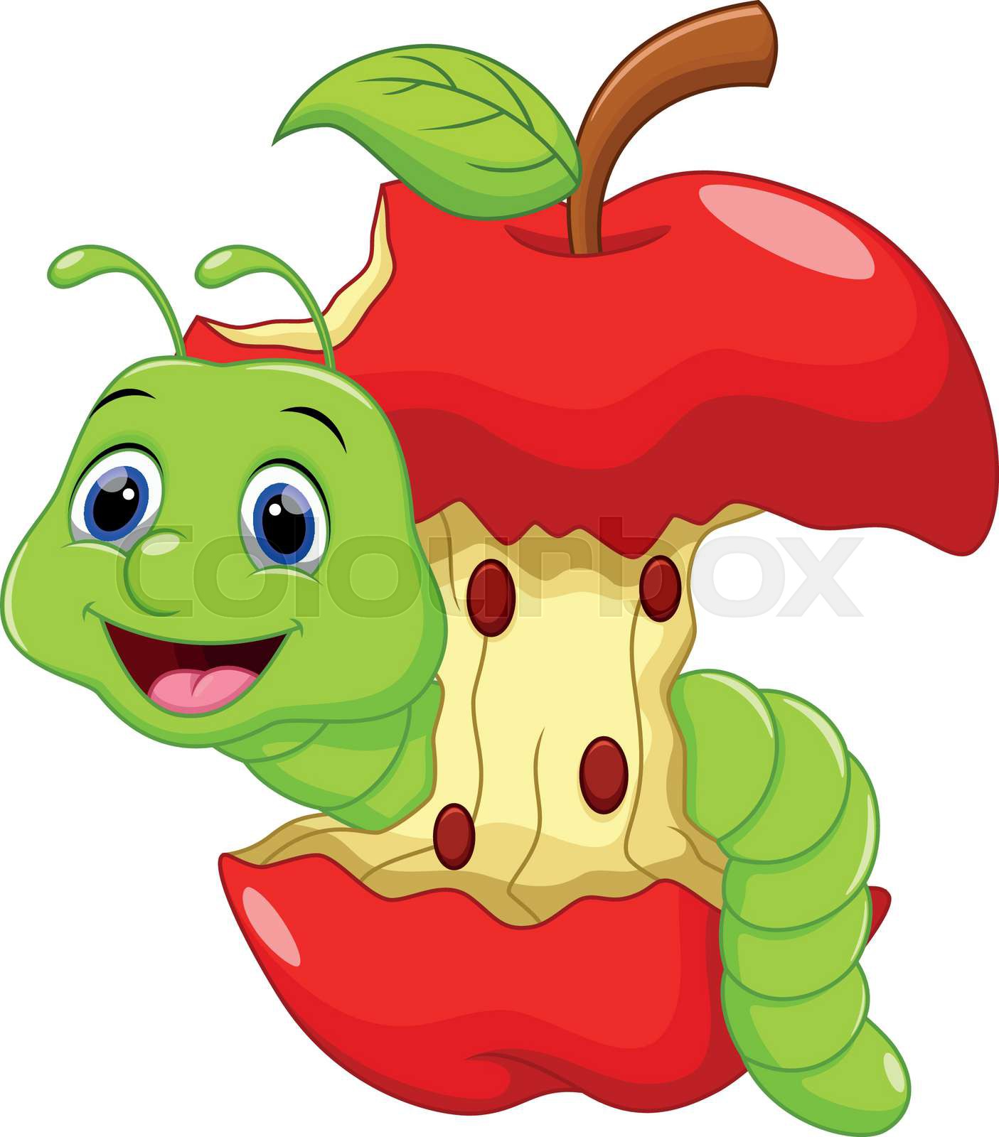 Funny cartoon worm in the apple | Stock vector | Colourbox
