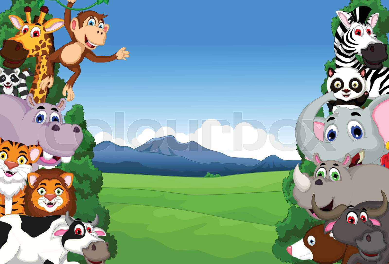 Funny Animal Cartoon Collection In The Jungle Stock Vector Colourbox