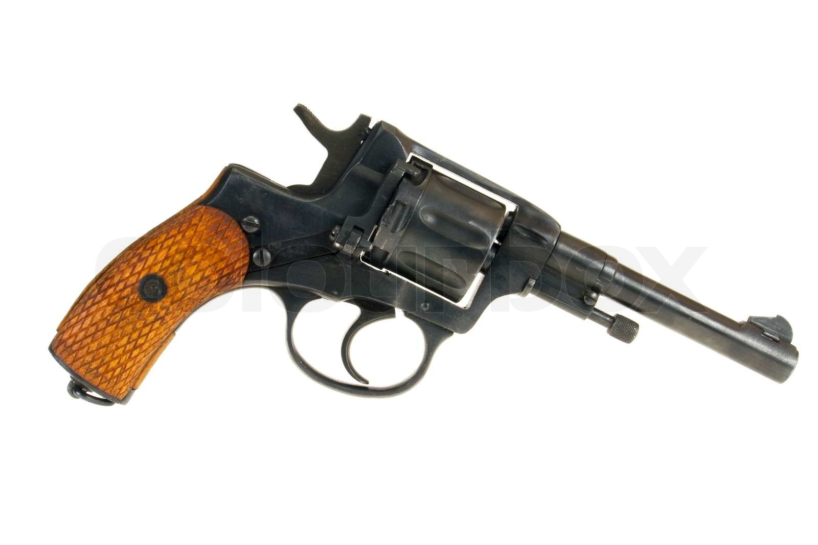 Waffe, die isoliert auf weißem Hintergrund Stock Bild Colourbox