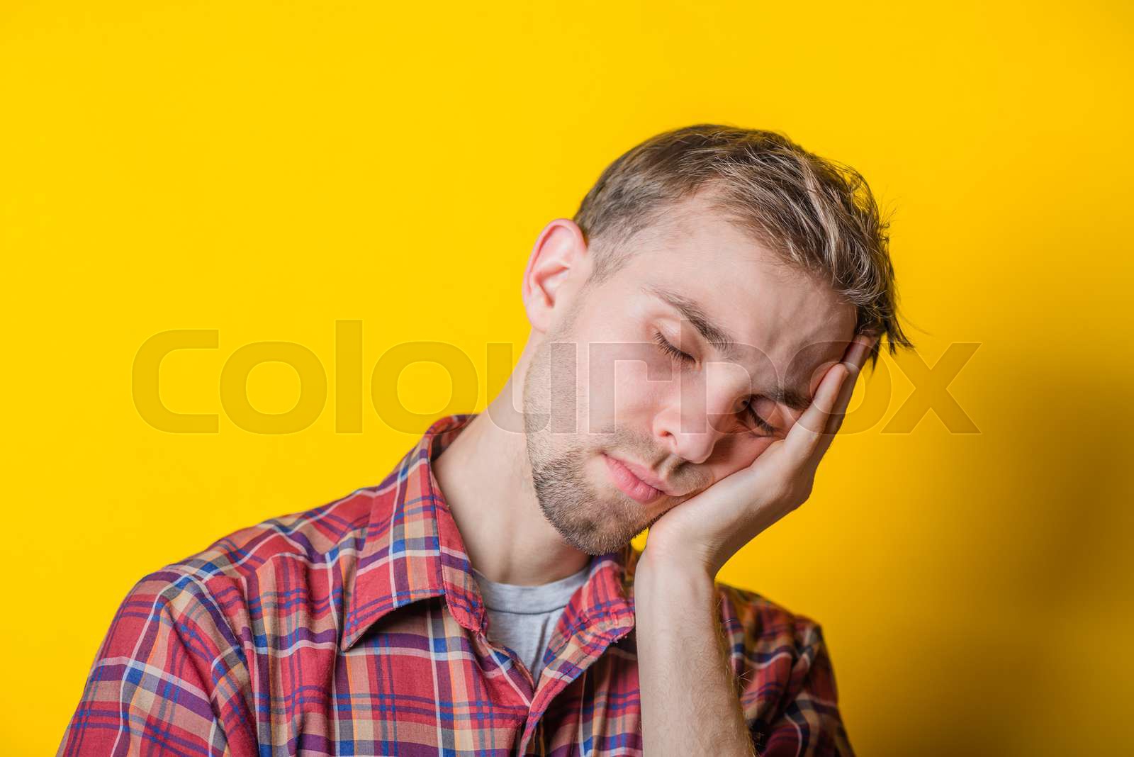 A Close up Portrait Of A Very Tired Falling Asleep Businessman Stock 