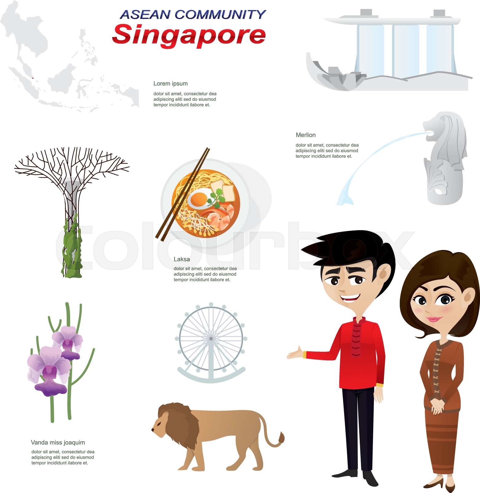cartoon infographic of singapore asean community. | Stock vector