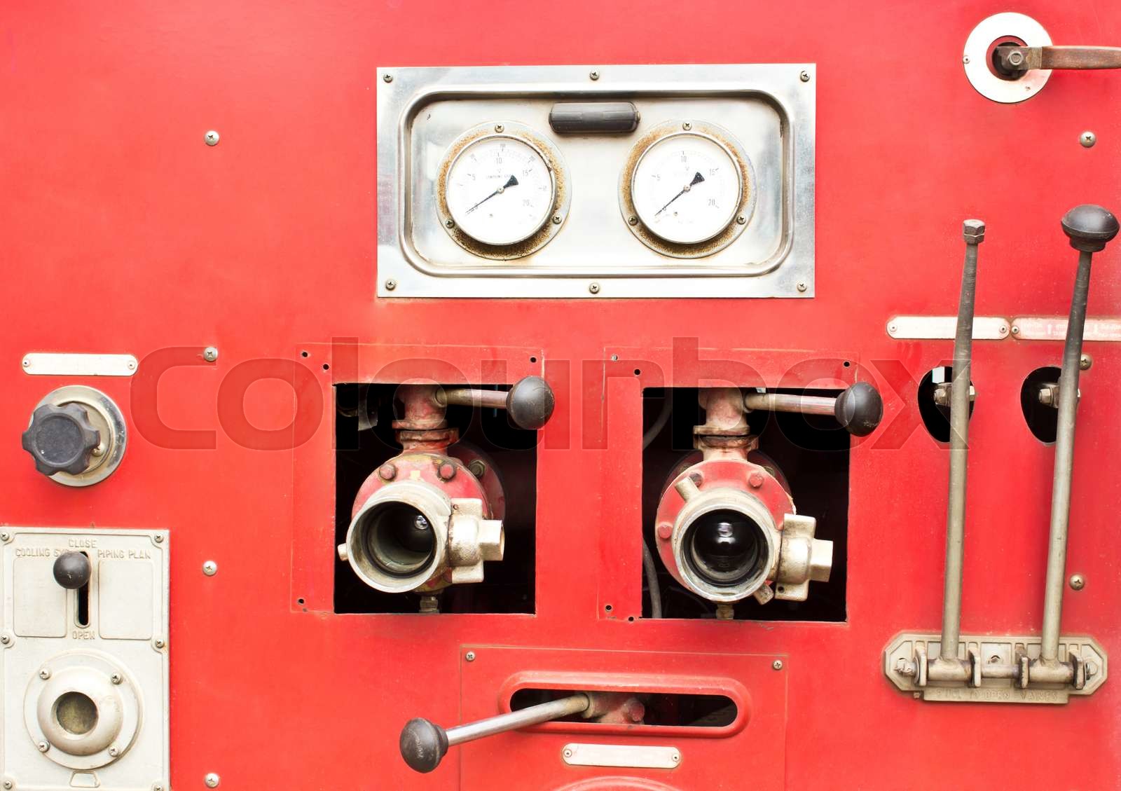 Valve control on fire truck | Stock image | Colourbox