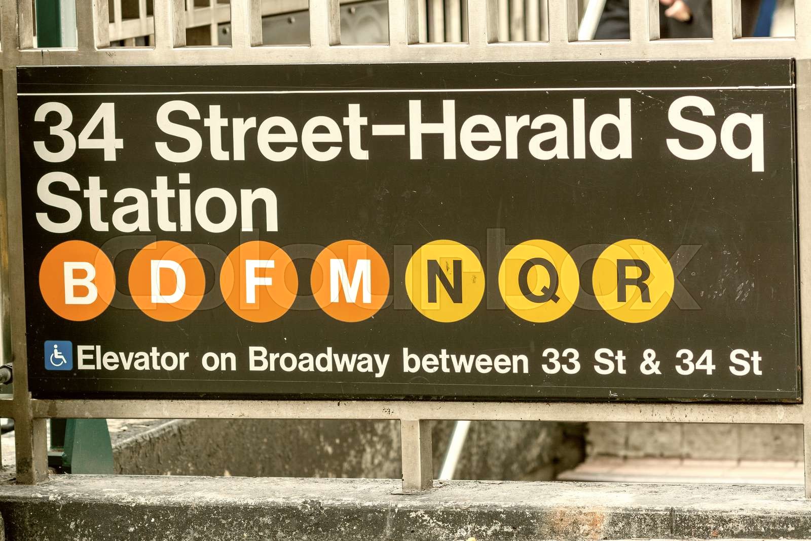 34th Street and Herald Square subway entrance sign New York City Stock image Colourbox