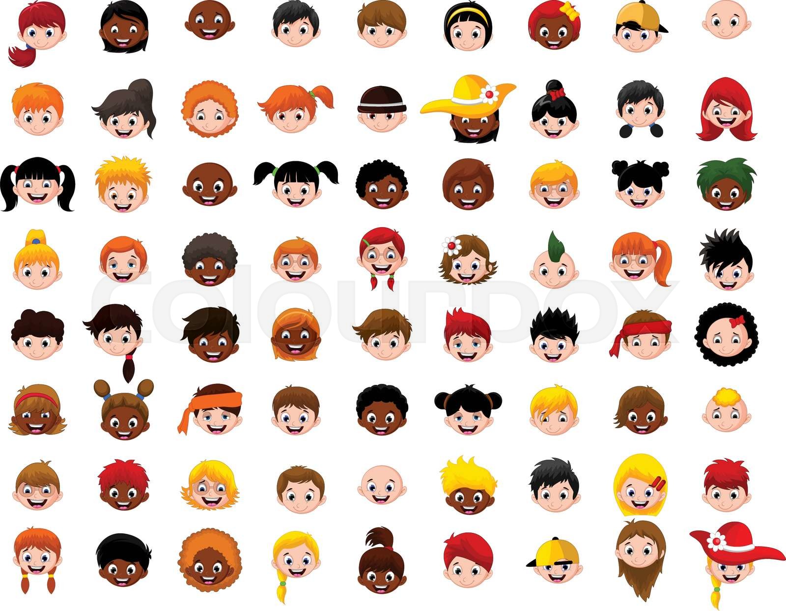 big Set of cartoon children head | Stock vector | Colourbox