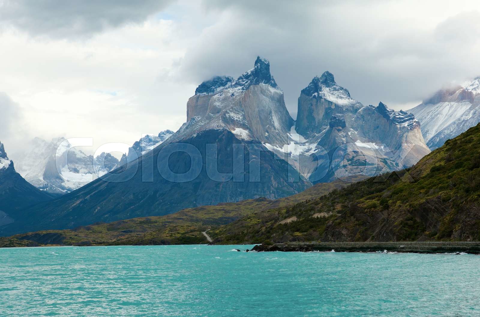 Scenic View Of Cuernos Del Paine Mountains In Torres Del Paine National 