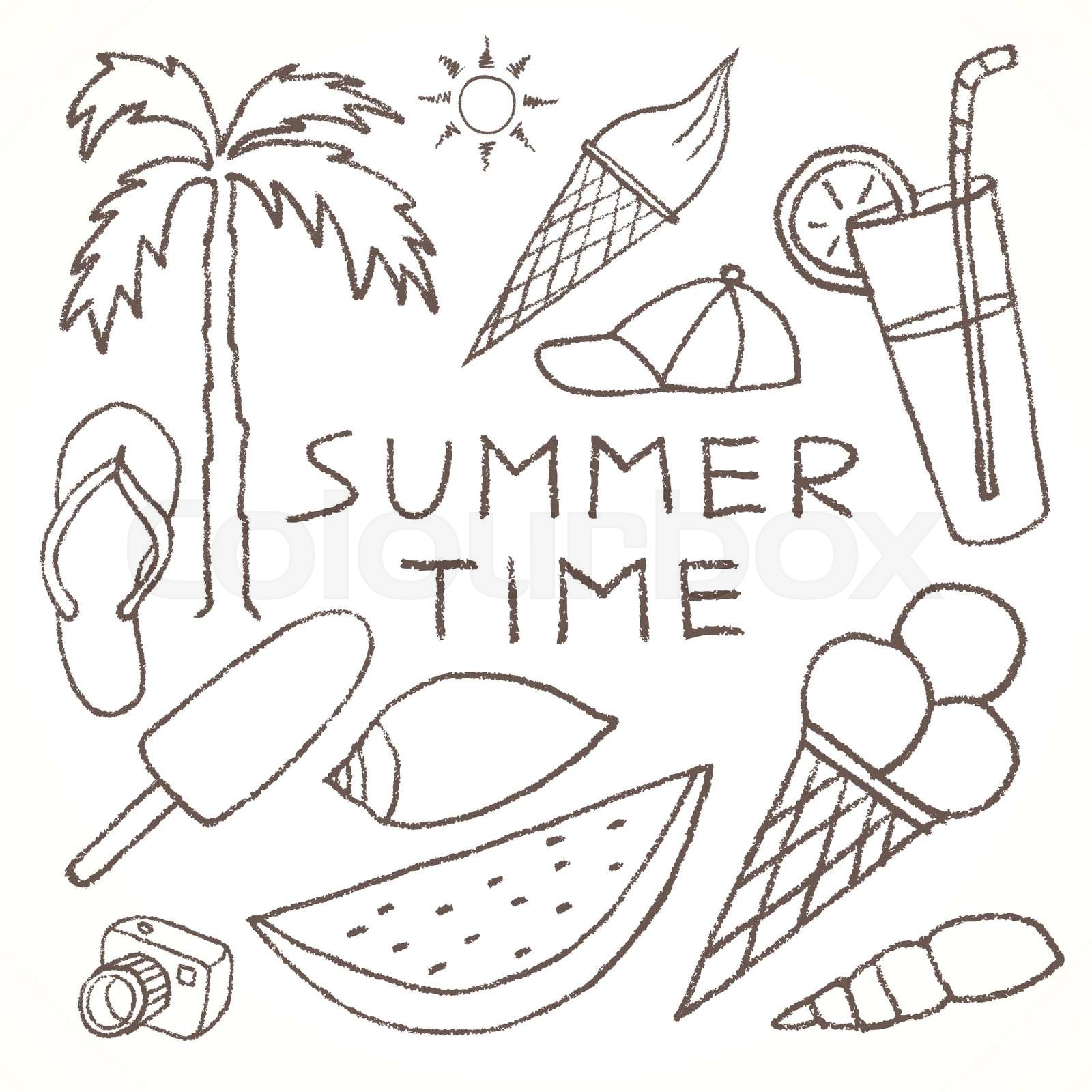 Set of Summer Sketches Hand Drawn in Pencil. | Stock vector | Colourbox