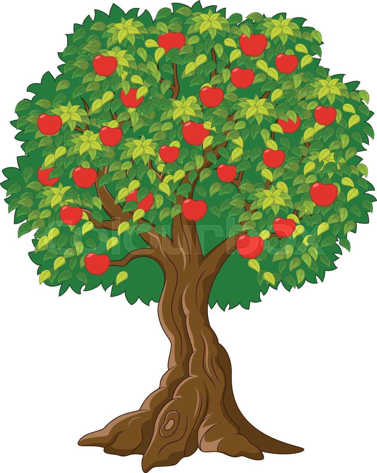 Cartoon Green Apple tree full of red apples | Stock vector | Colourbox