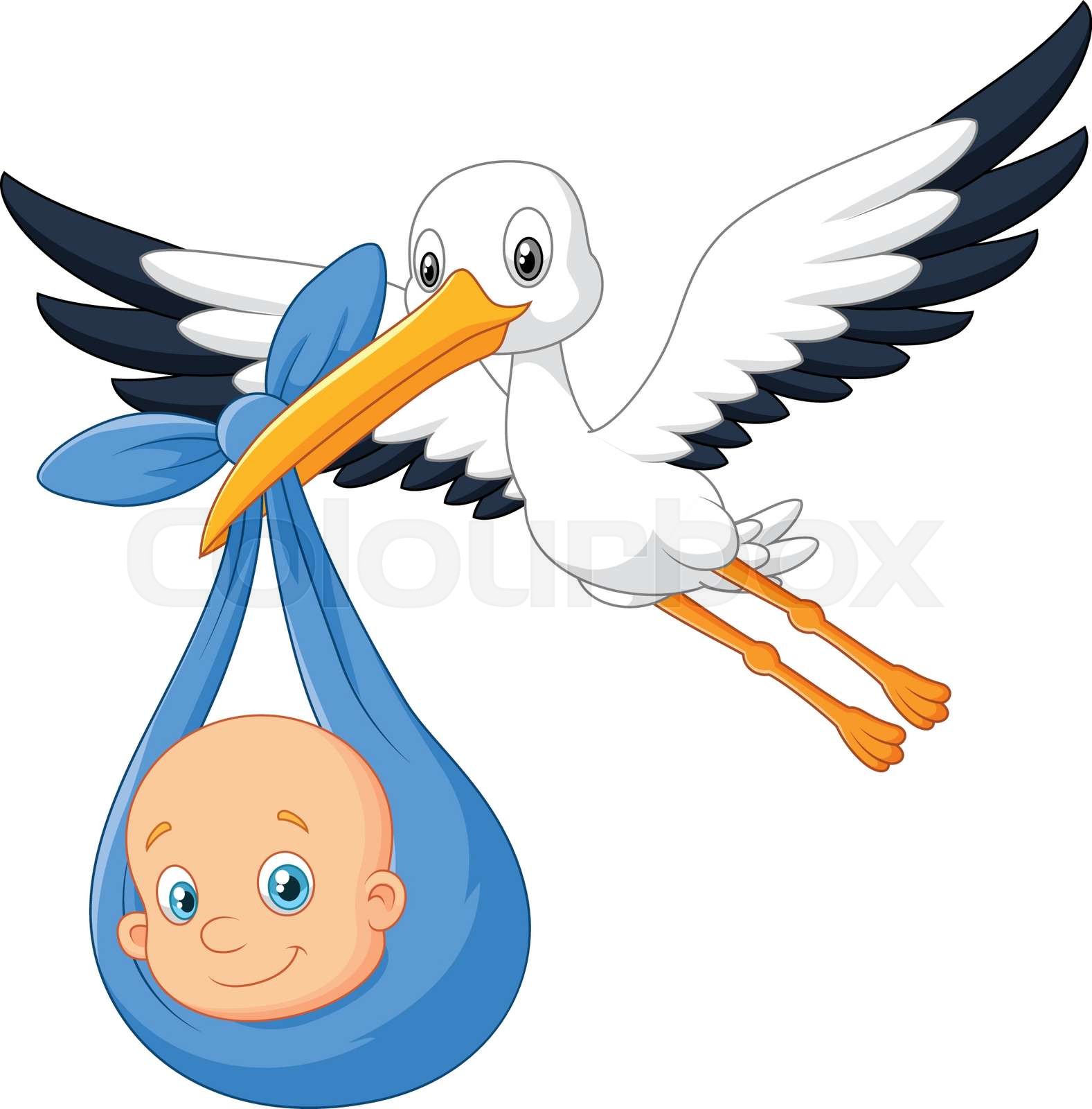 Cartoon bird Stork with baby | Stock vector | Colourbox