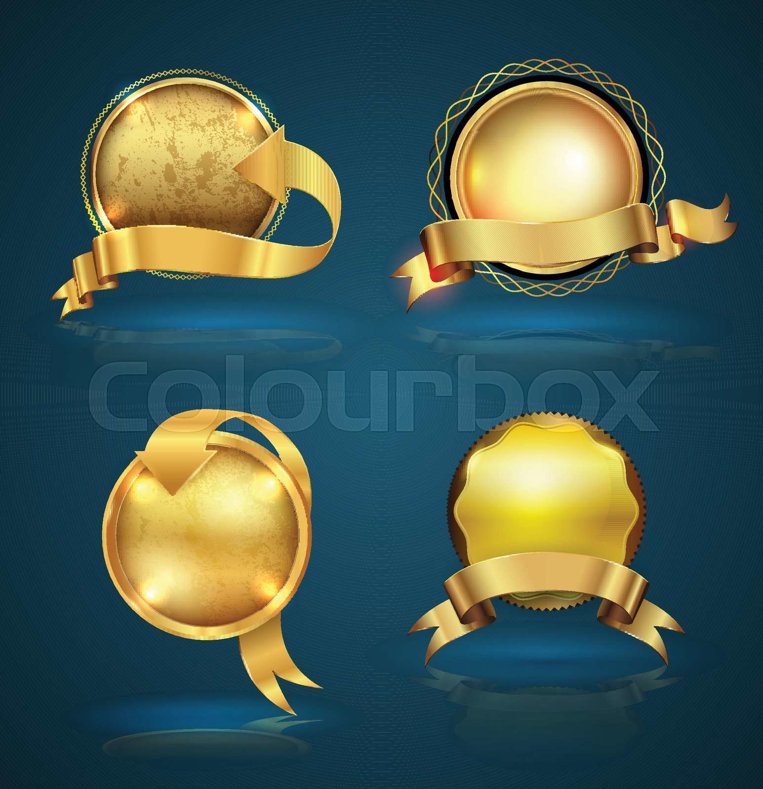 Gold badge ribbon set. | Stock vector | Colourbox