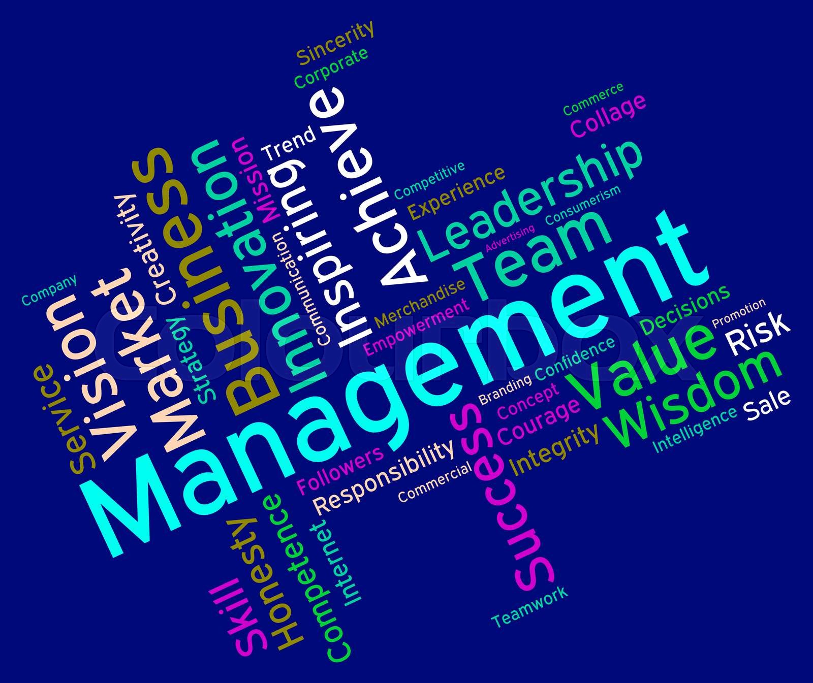 Management Words Represents Boss Company And Wordcloud Stock image