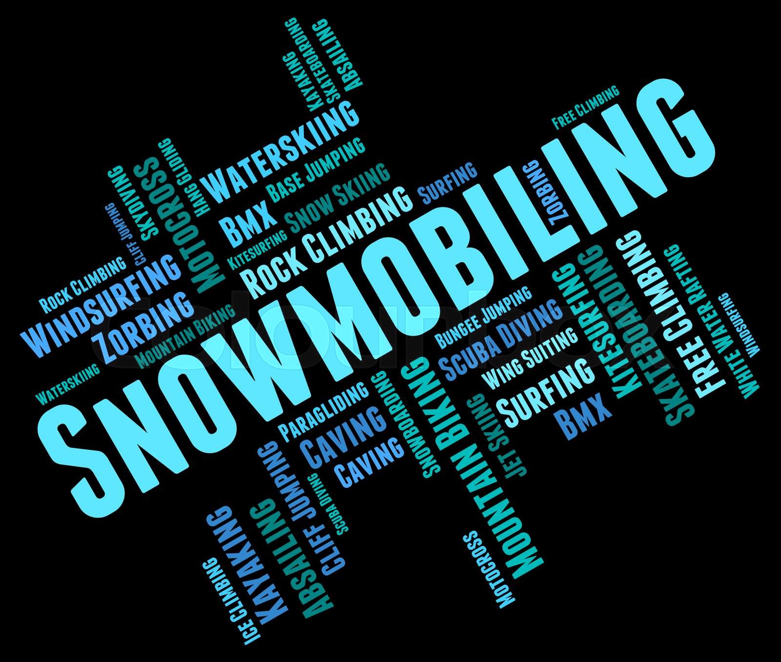 Snowmobiling Word Represents Winter Sports And Snowcross Stock image