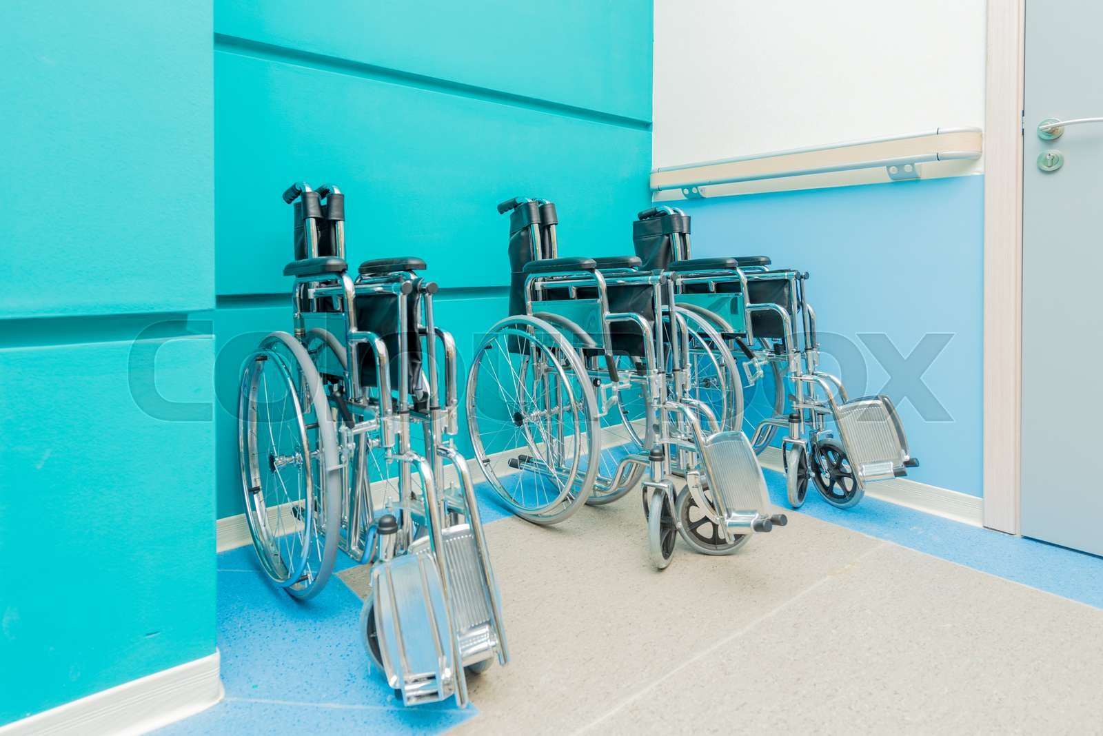 Wheelchairs arranged in the hospital Stock image Colourbox