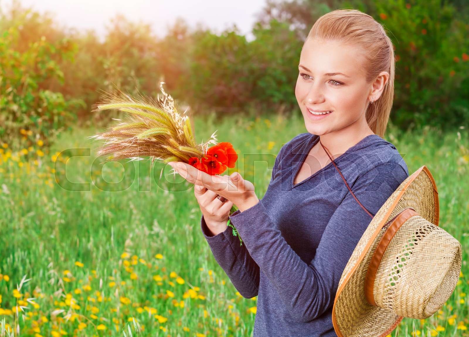 Beautiful farmer girl Stock image Colourbox
