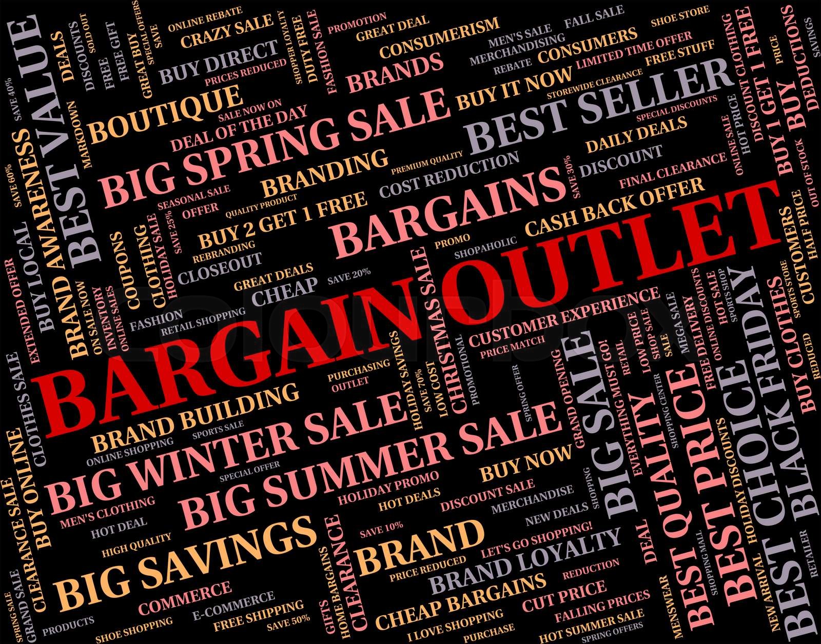 Bargain Outlet Represents Word Shop And Outlets Stock image Colourbox