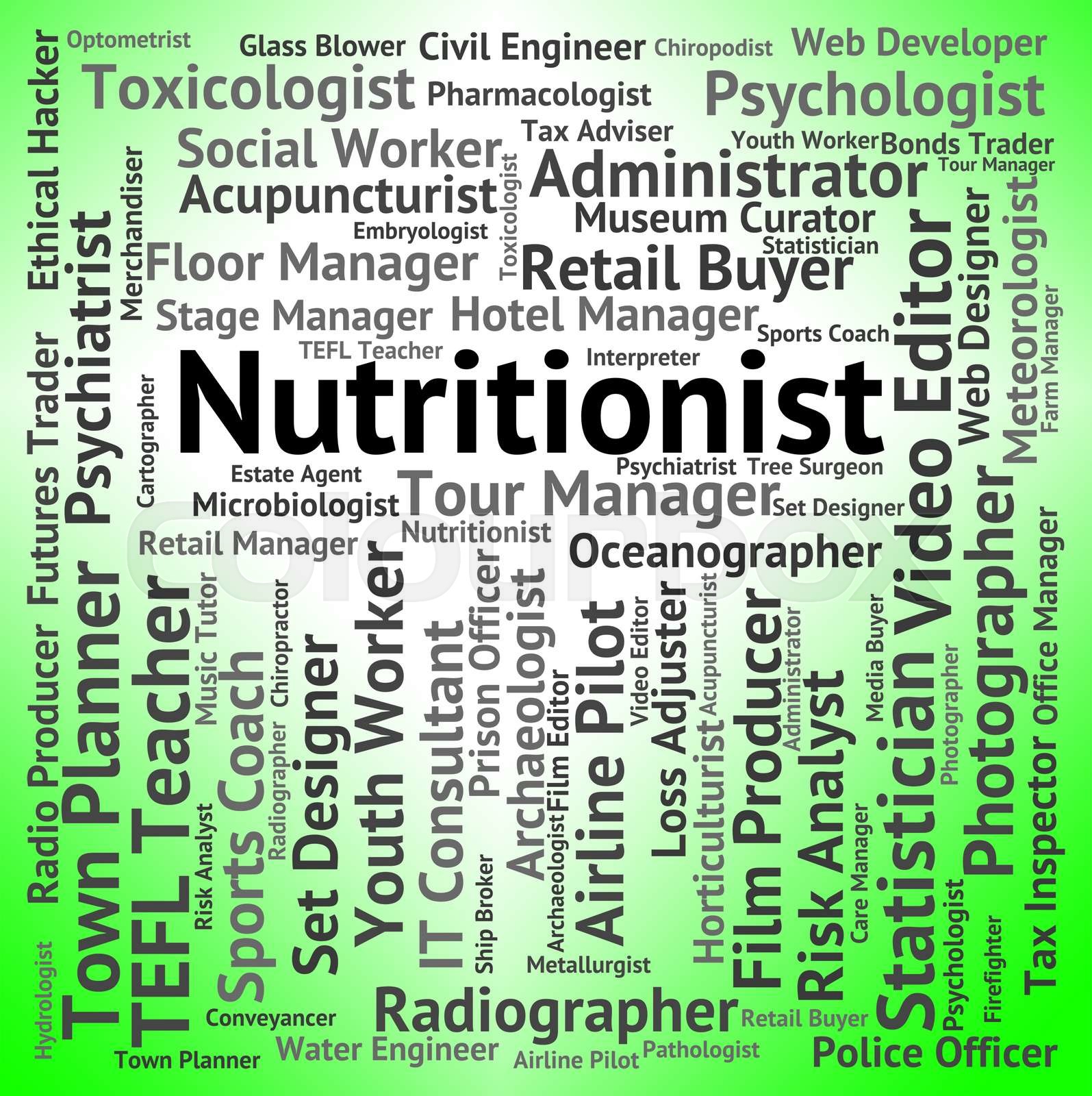 Nutritionist Job Means Hire Food And Jobs Stock image Colourbox