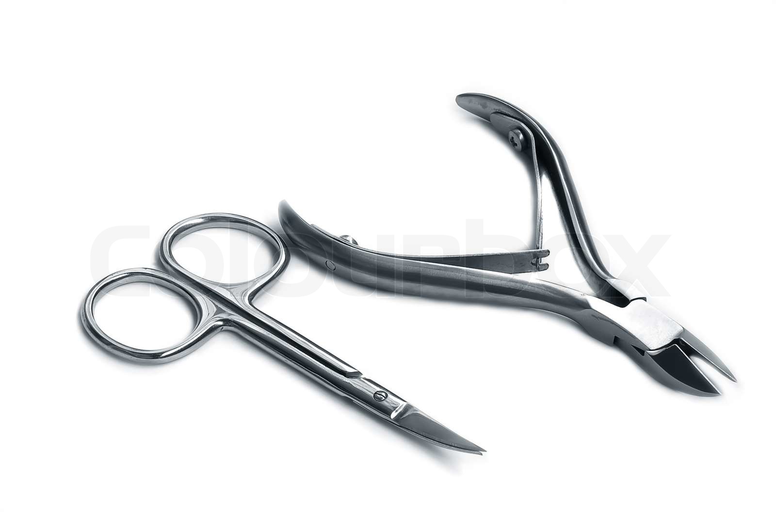 Steel nippers and scissors for manicure,isolated on white Stock image