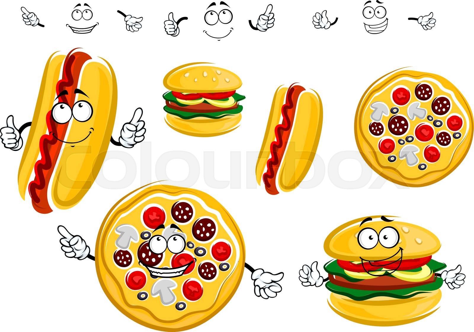 pizza, burger, cartoon StockVektor Colourbox
