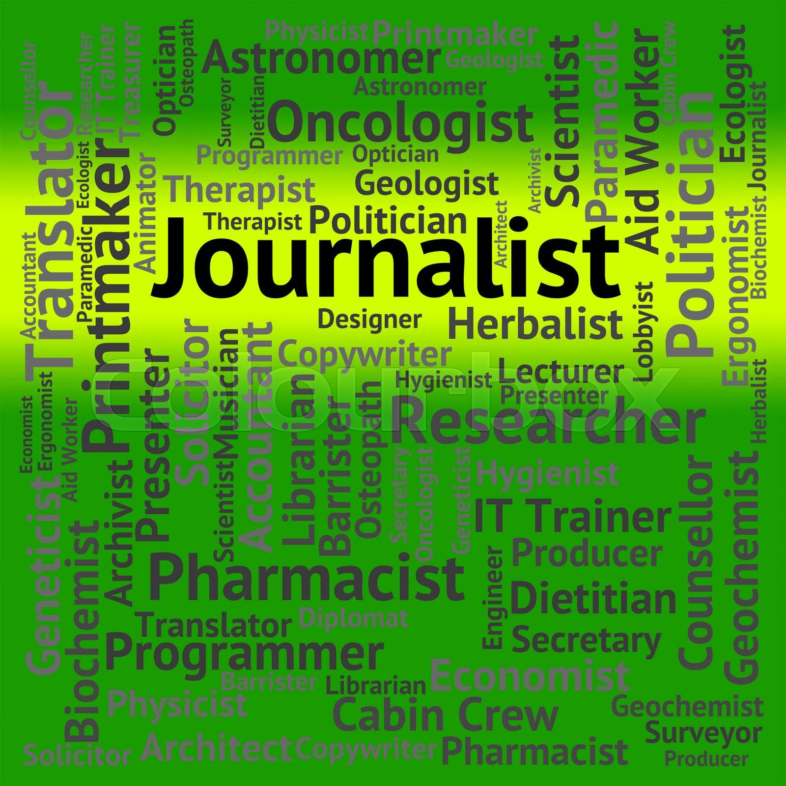 Journalist Job Represents War Correspondent And Columnist Stock image
