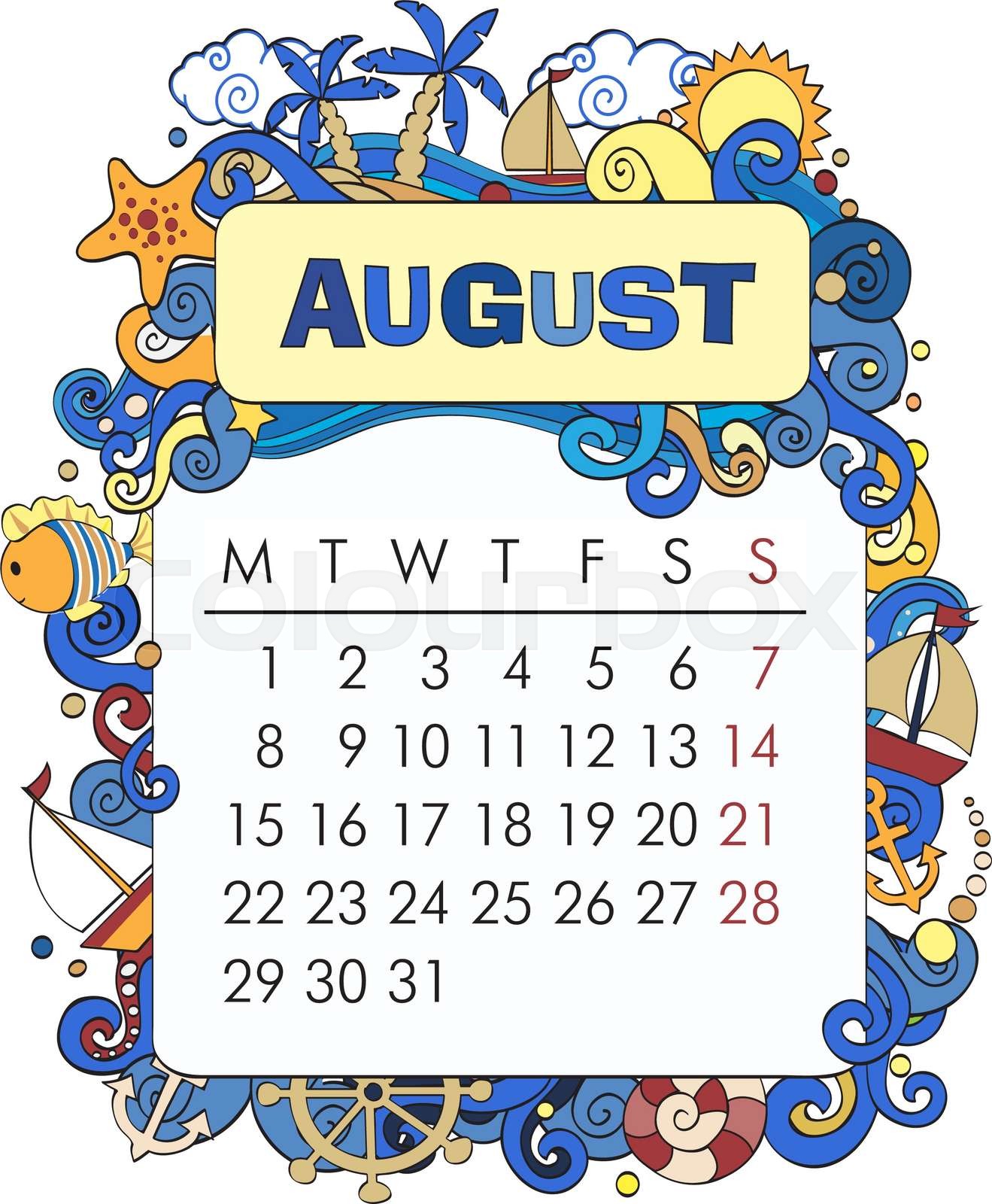 Decorative calendar August Stock vector Colourbox