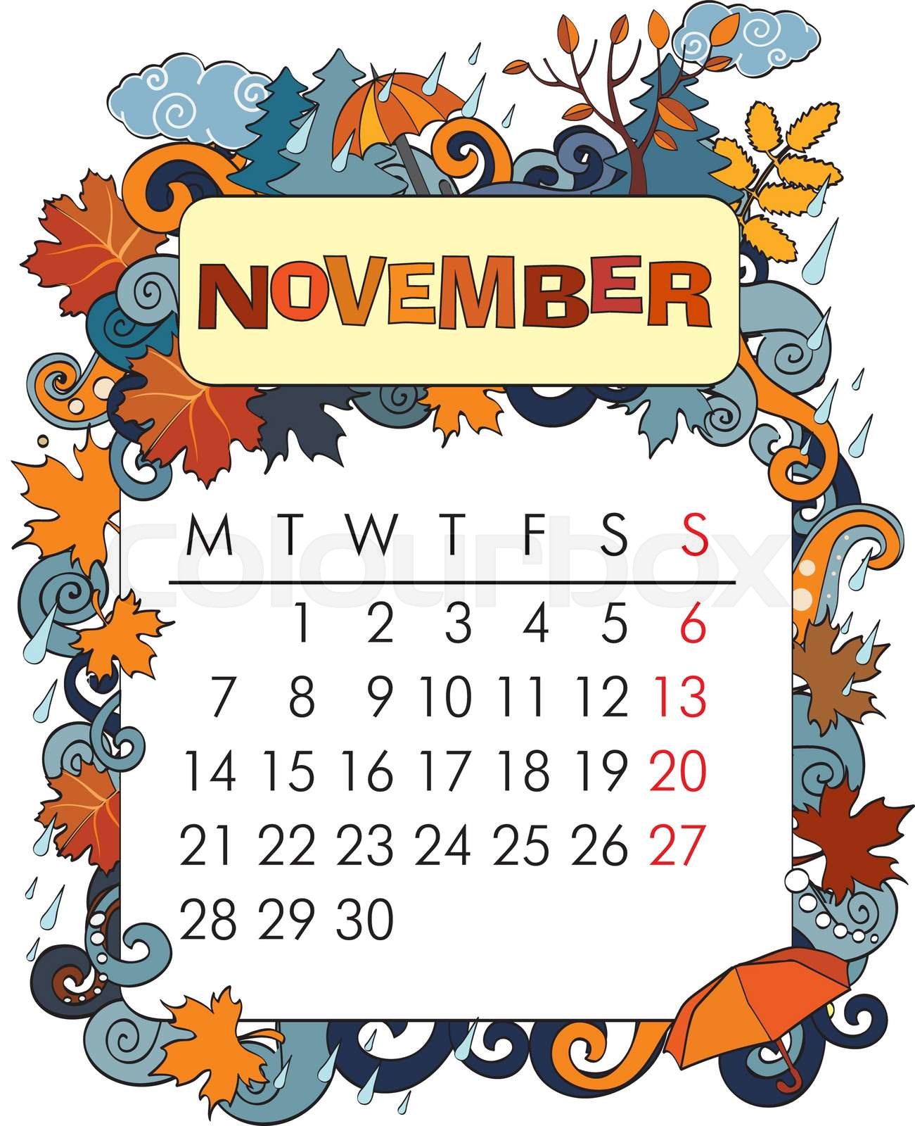 Decorative Frame for calendar November Stock vector Colourbox