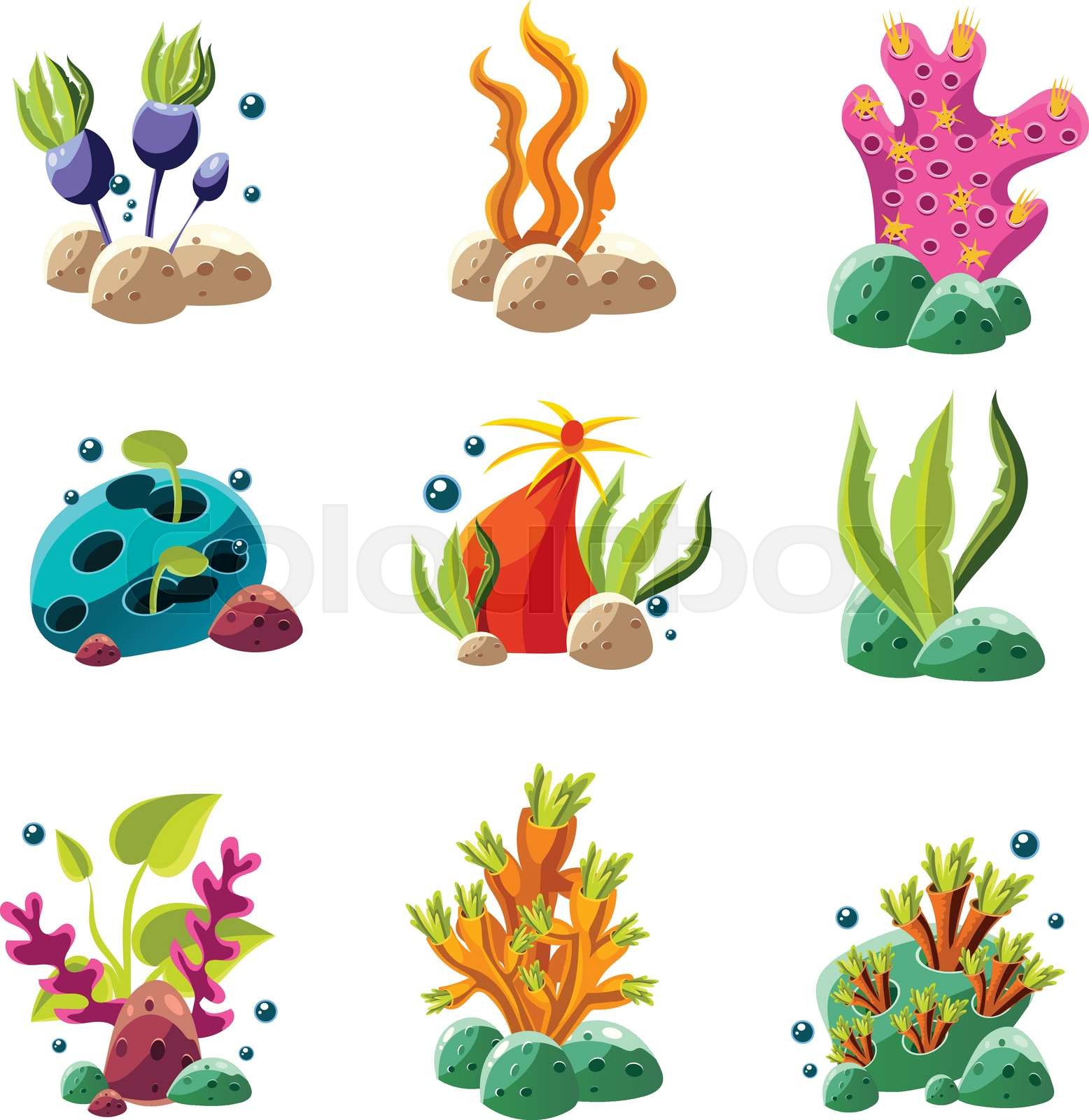 Cartoon underwater plants and creatures | Stock vector | Colourbox