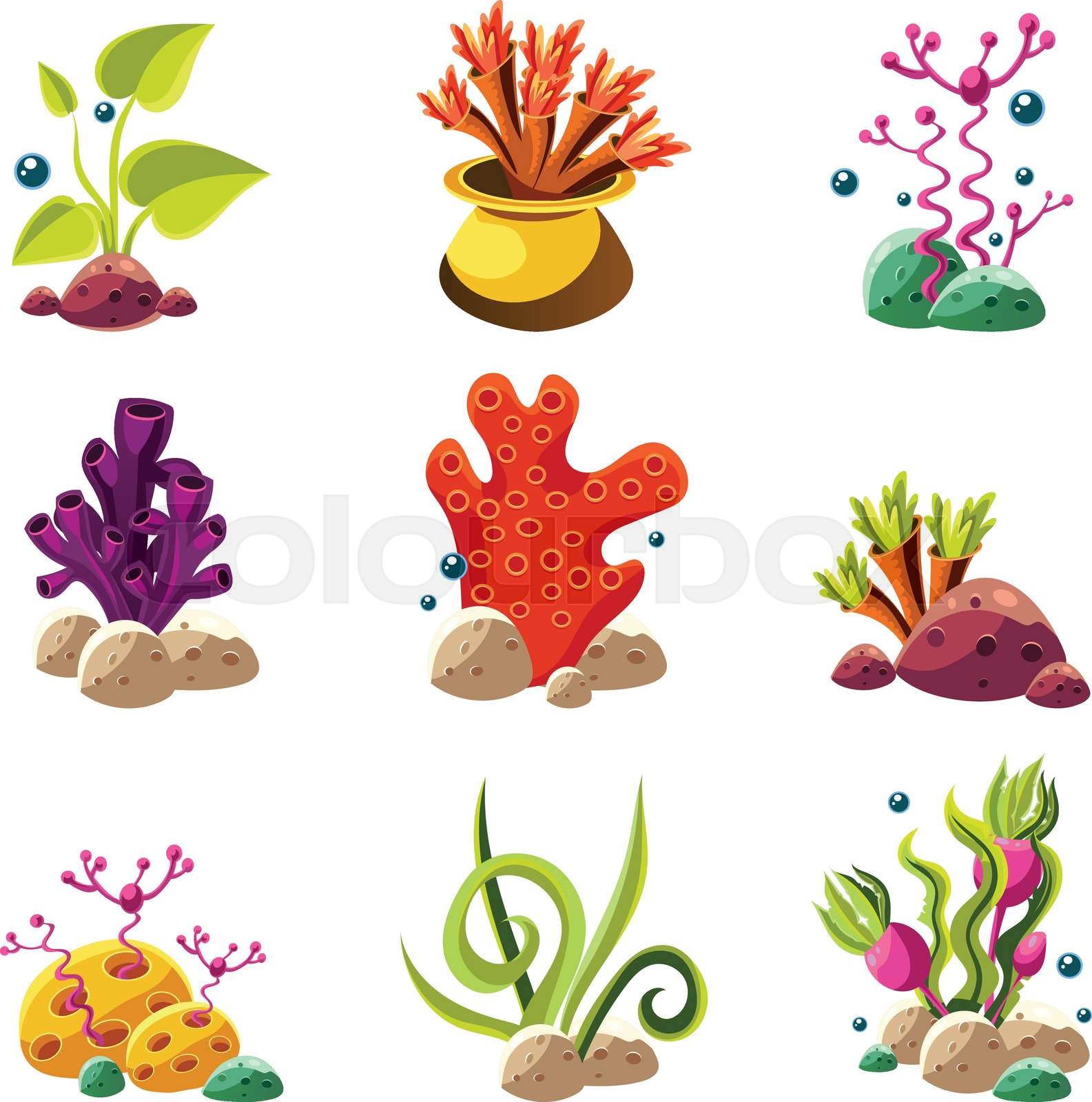 Cartoon underwater plants and creatures | Stock vector | Colourbox