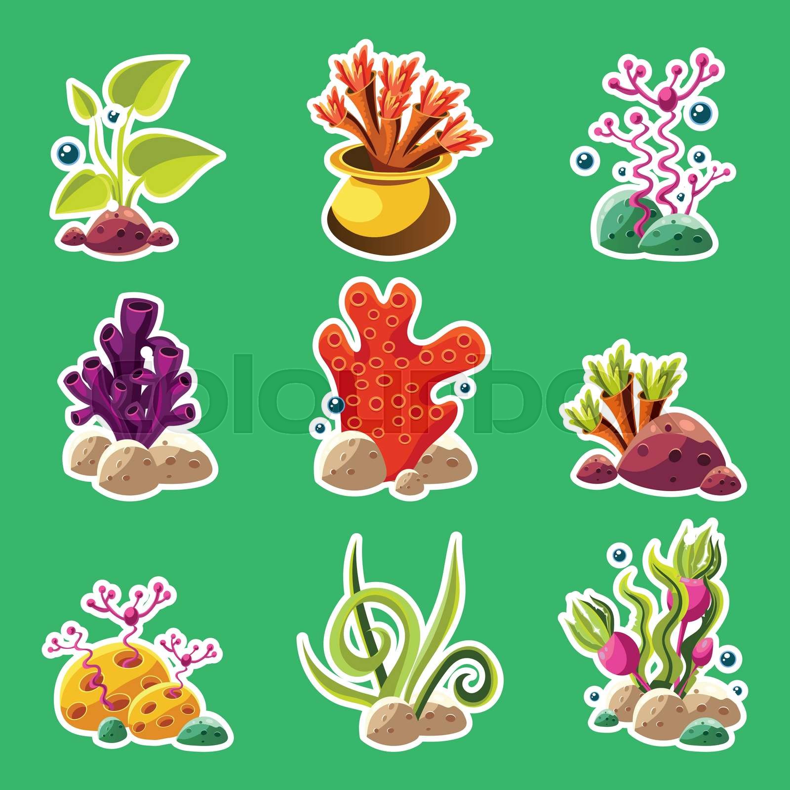 Cartoon underwater plants and creatures | Stock vector | Colourbox