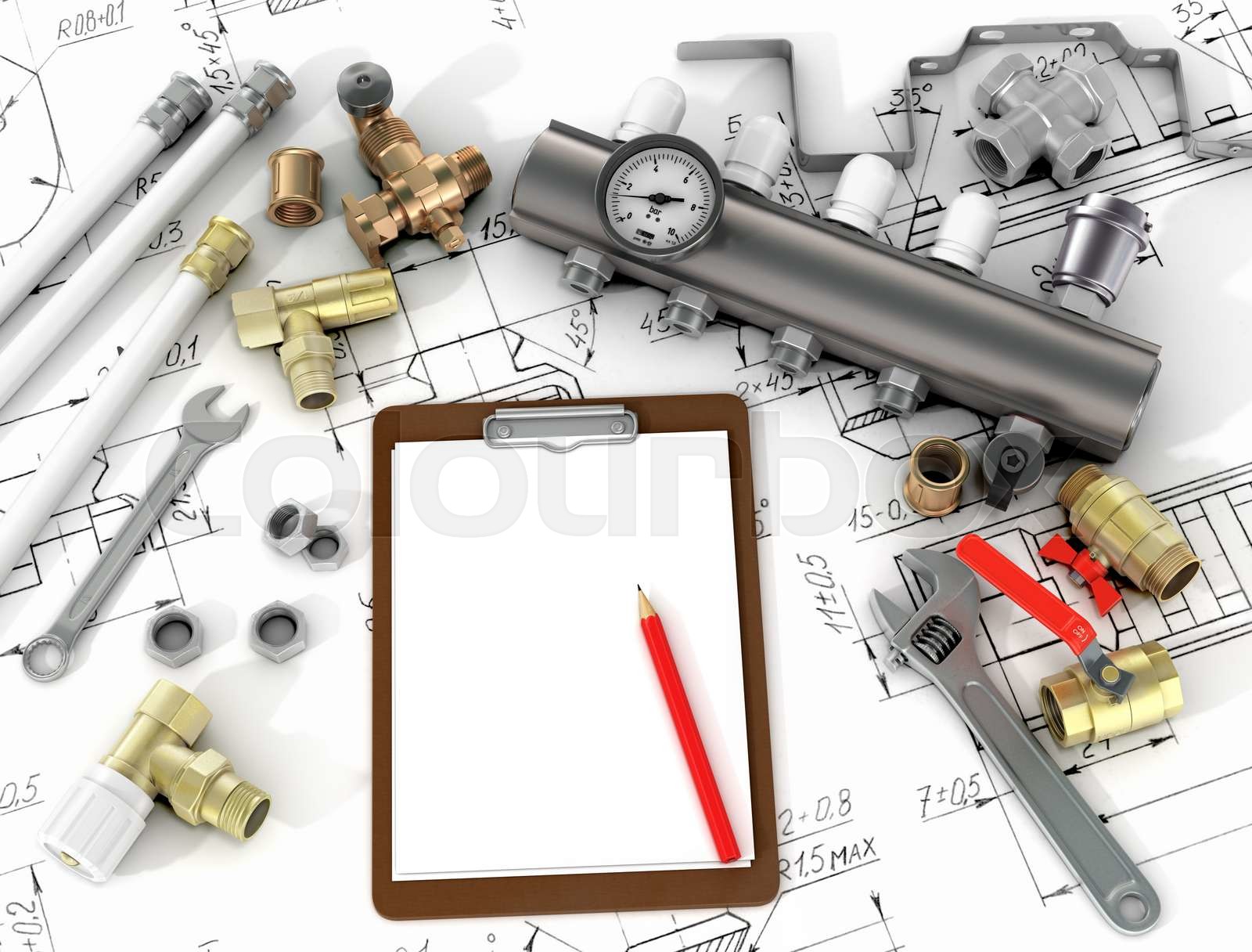 Plumbing tools in the drawings | Stock image | Colourbox