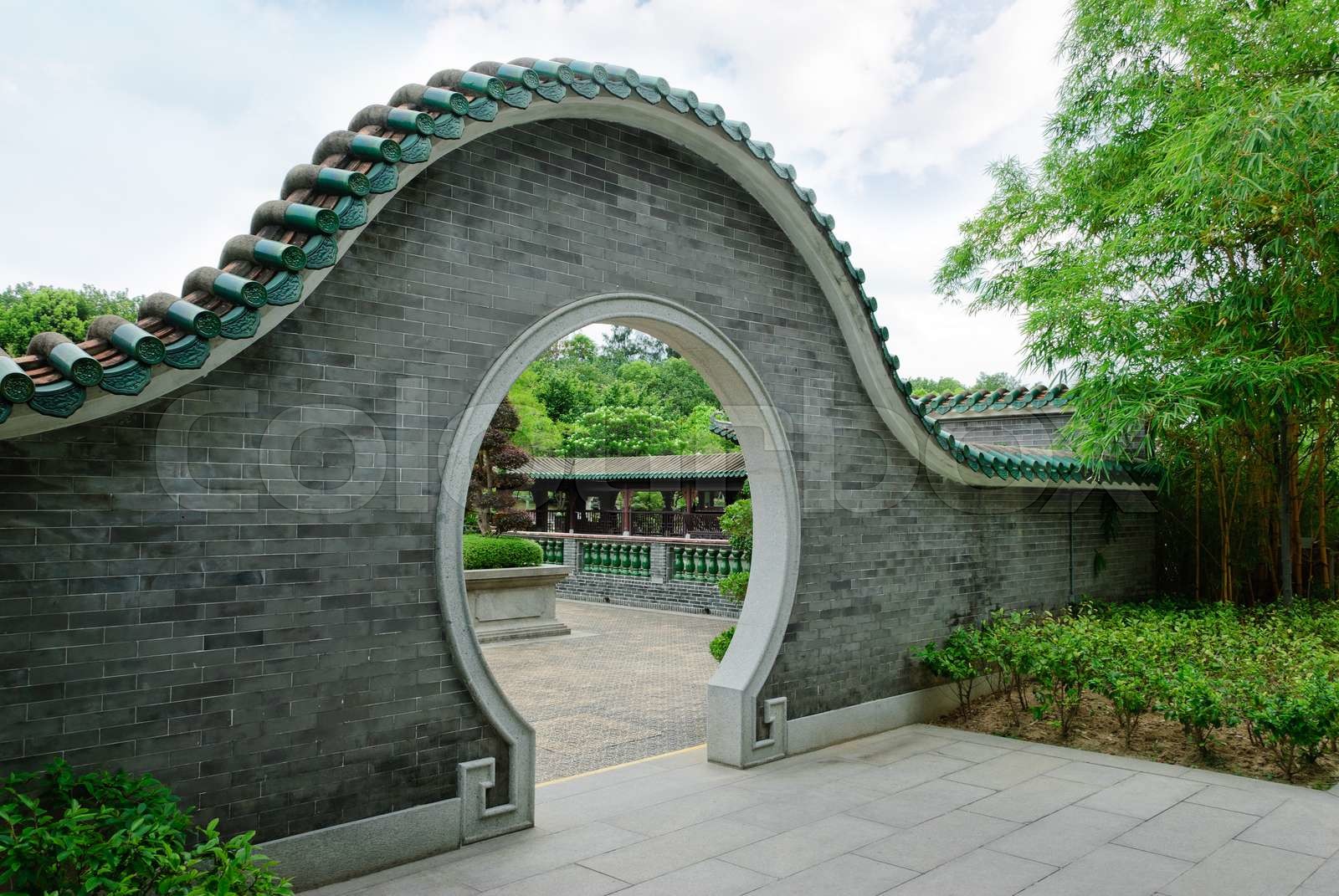 Traditional Chinese garden gate Stock image Colourbox
