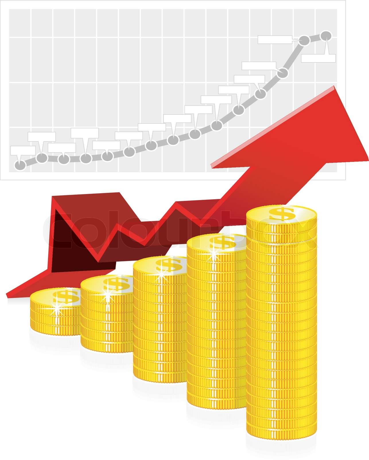 Vector illustration of business graph with coins on white | Stock ...