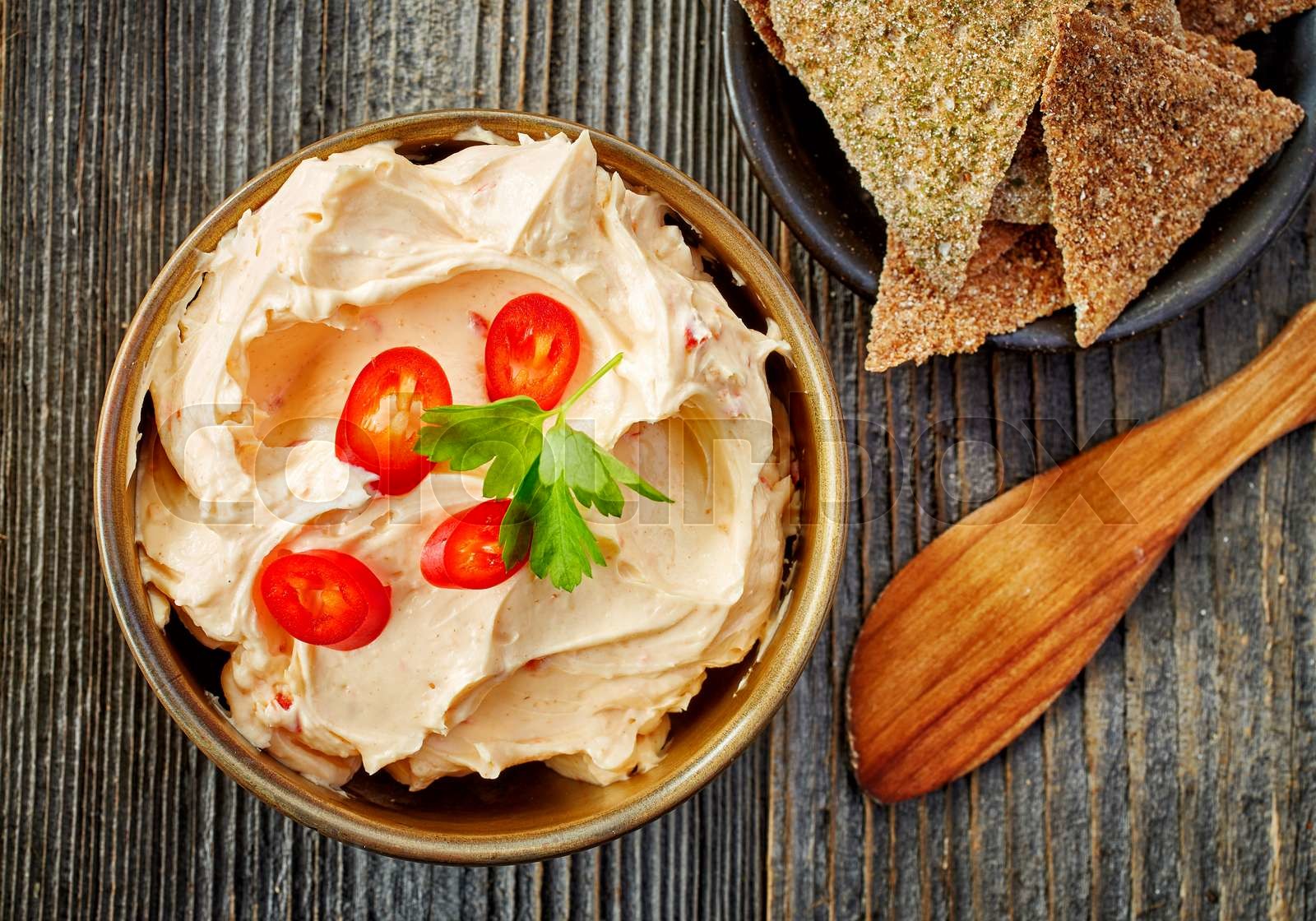Cream Cheese With Chili And Tomato Dip Sauce Stock Image Colourbox