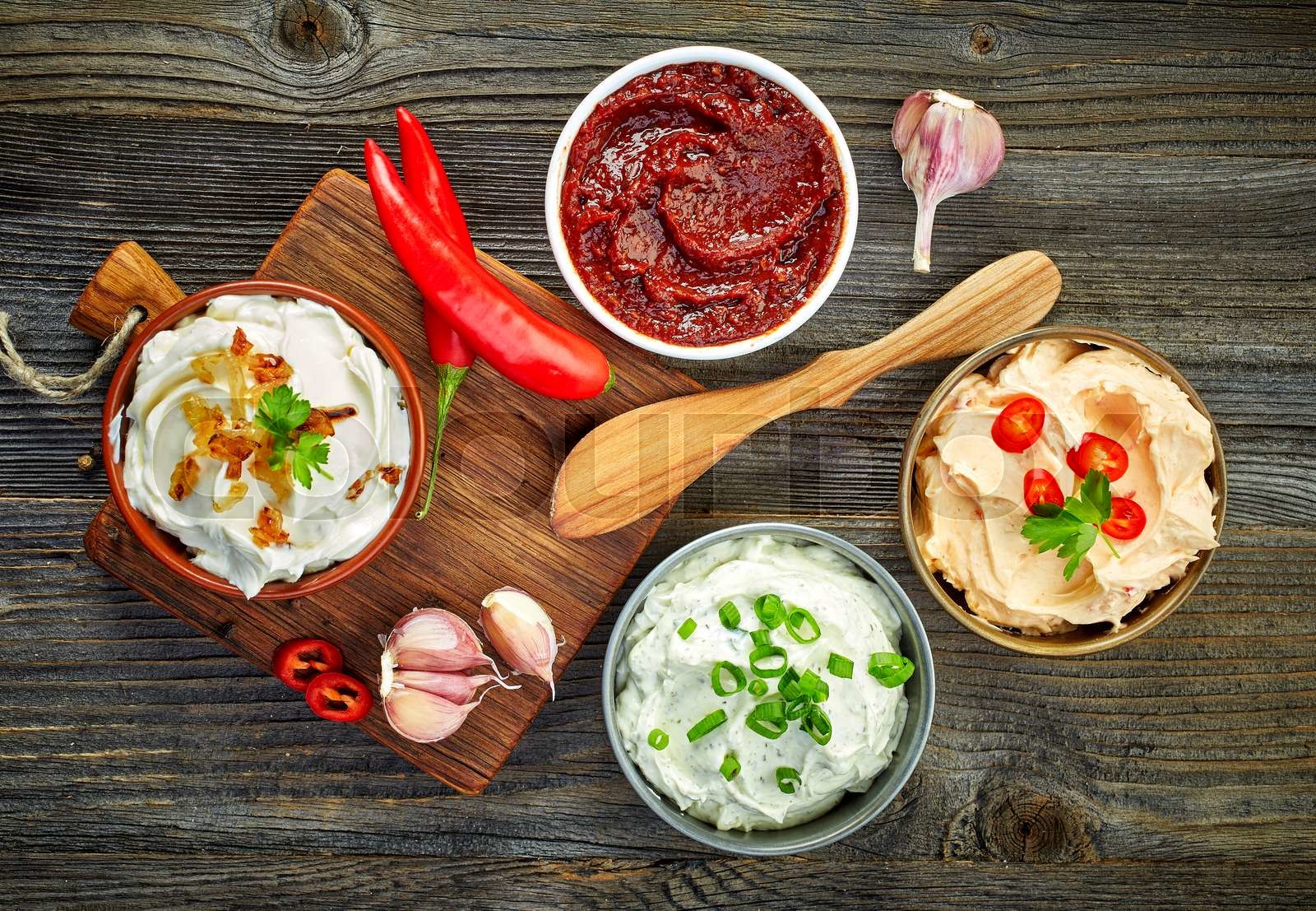 various dip sauces Stock image Colourbox
