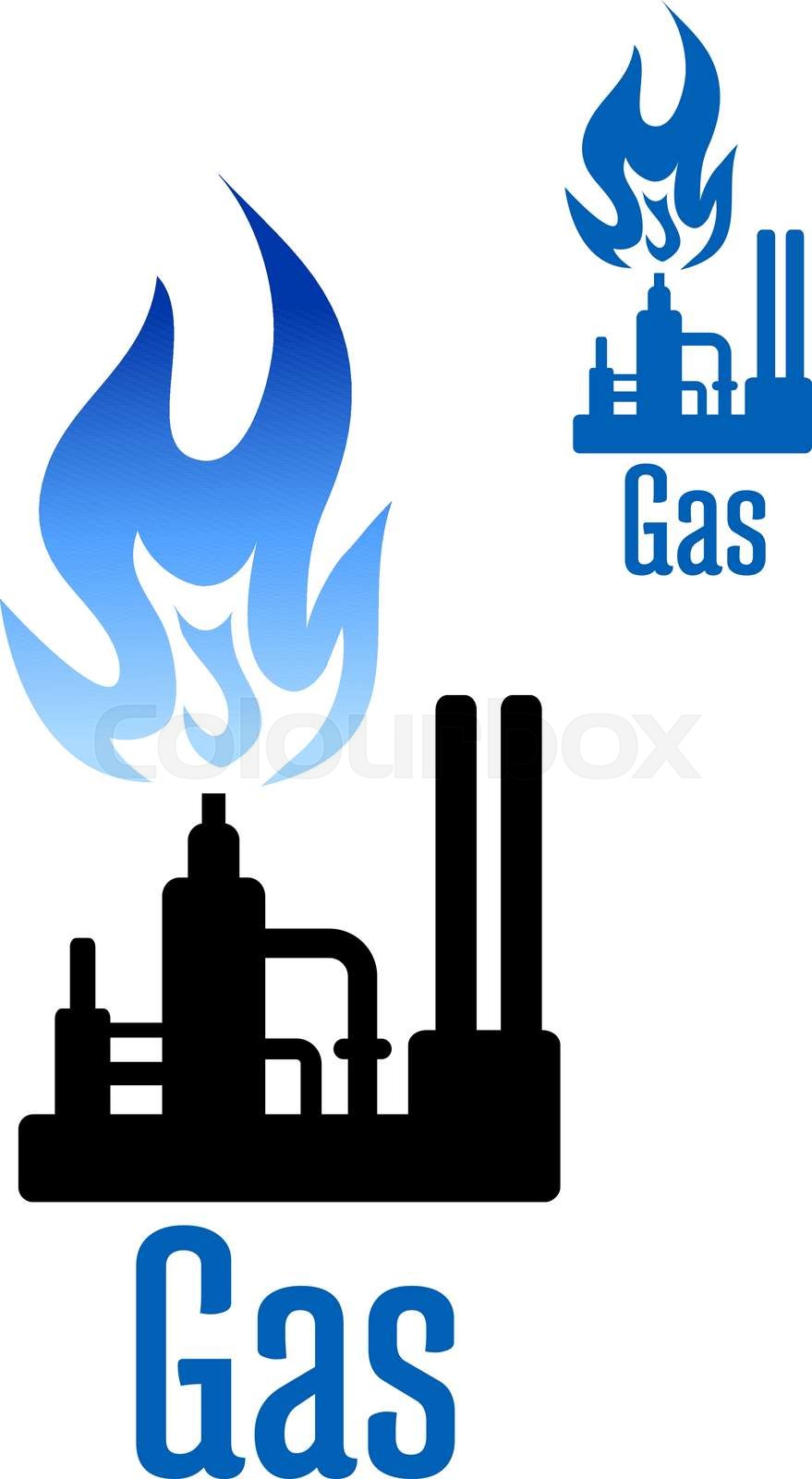 Gas processing factory icon with blue flame | Stock vector | Colourbox