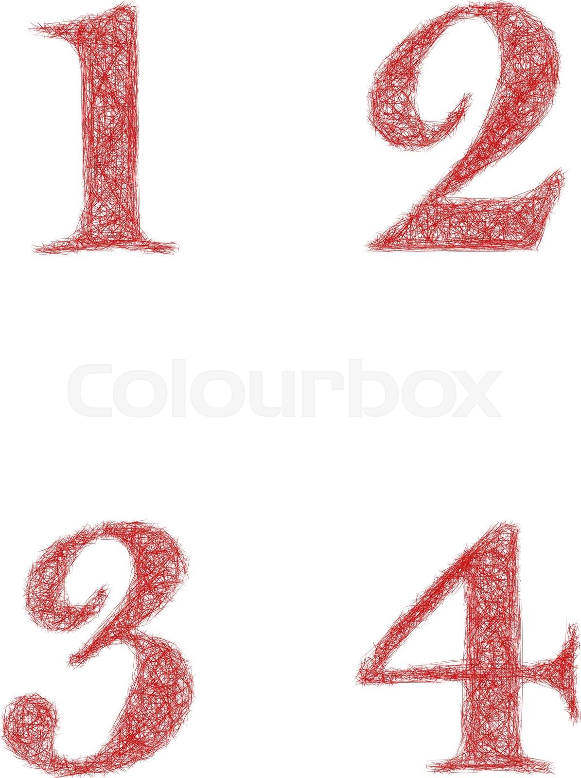 Numbers. Two Three Four Red sketch font design set - numbers 1, 2, 3, 4 | Stock vector | Colourbox