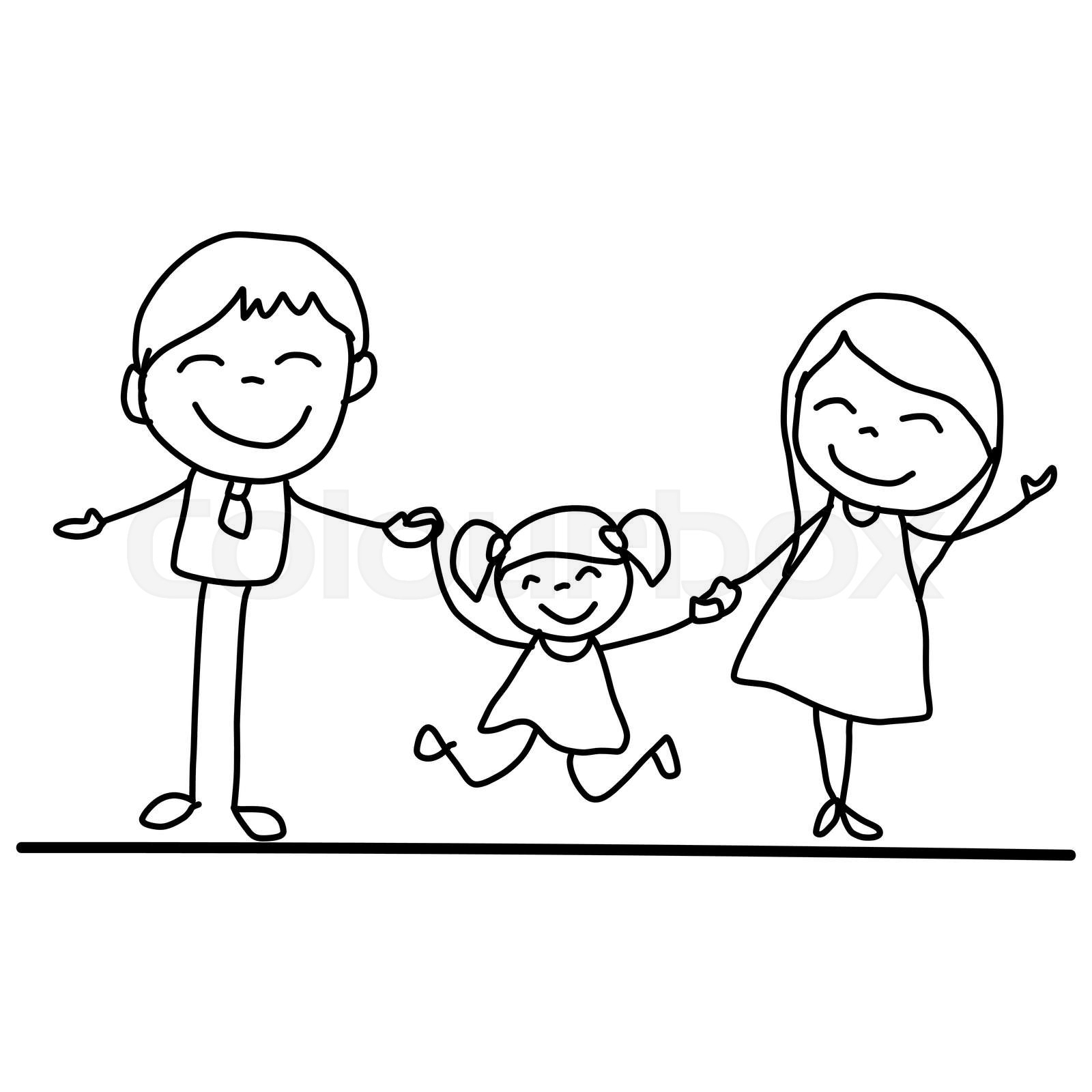 Hand Drawing Cartoon Happy Young Family Stock Vector Colourbox