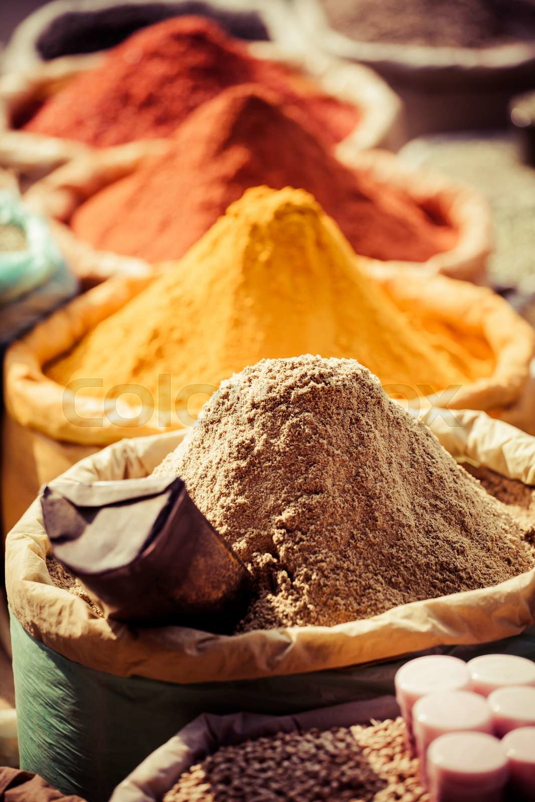 Traditional spices market in India. Stock image Colourbox