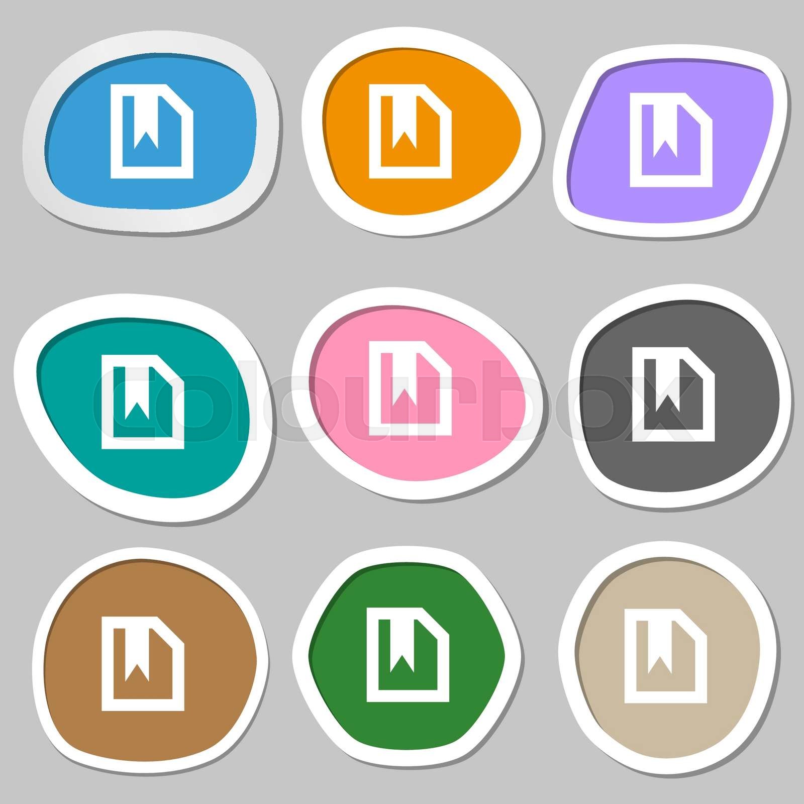 bookmark icon symbols. Multicolored paper stickers. Vector Stock