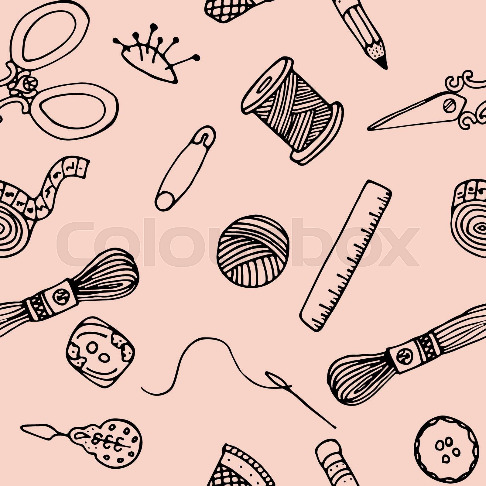 Sewing hand drawn vector pattern Stock vector Colourbox