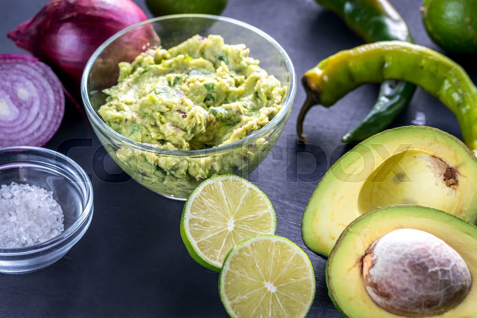 Guacamole with ingredients Stock image Colourbox