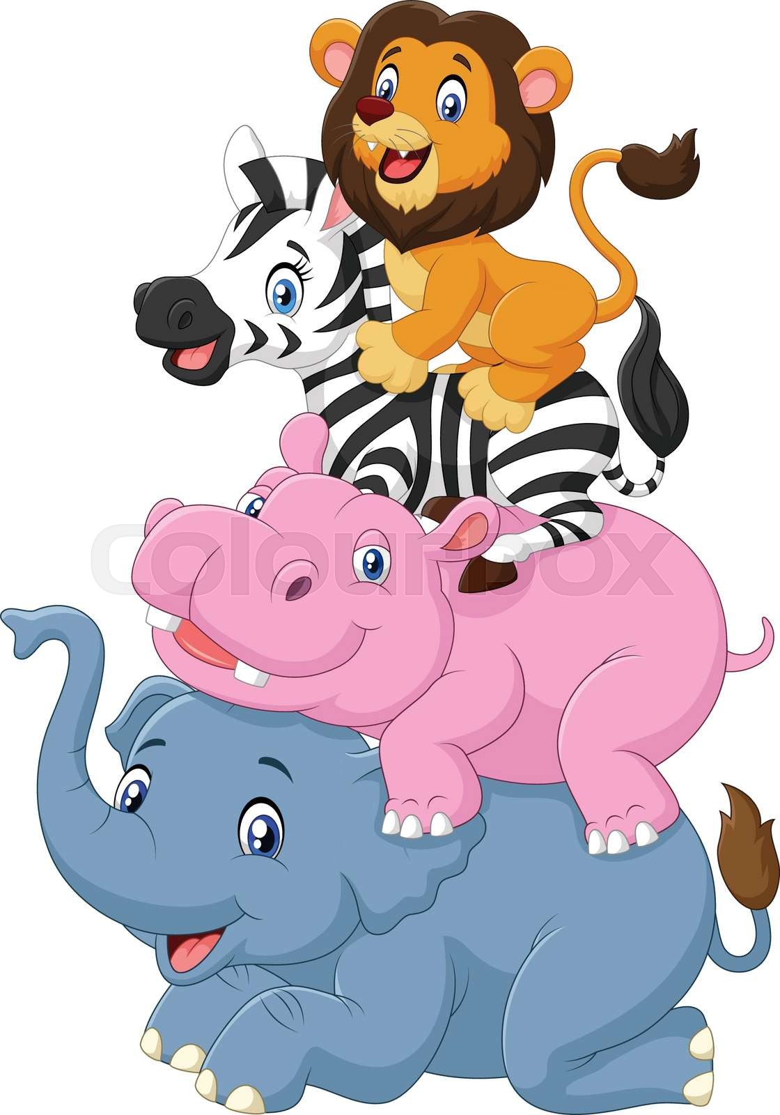 Cartoon funny animal standing on top of each other | Stock vector