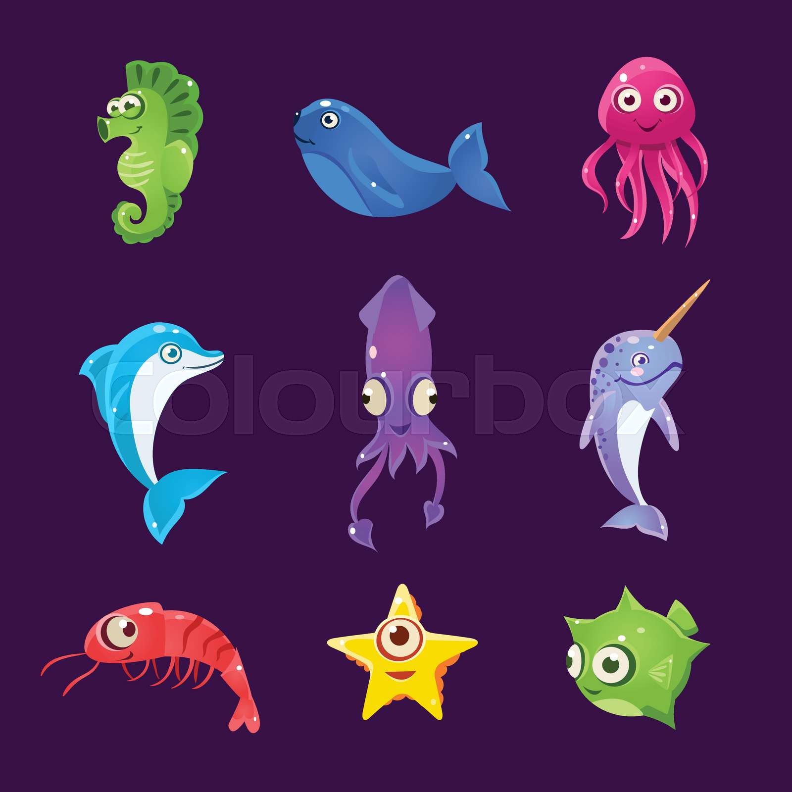 Colourful Sea Creatures, Vector Illustration Set | Stock vector | Colourbox