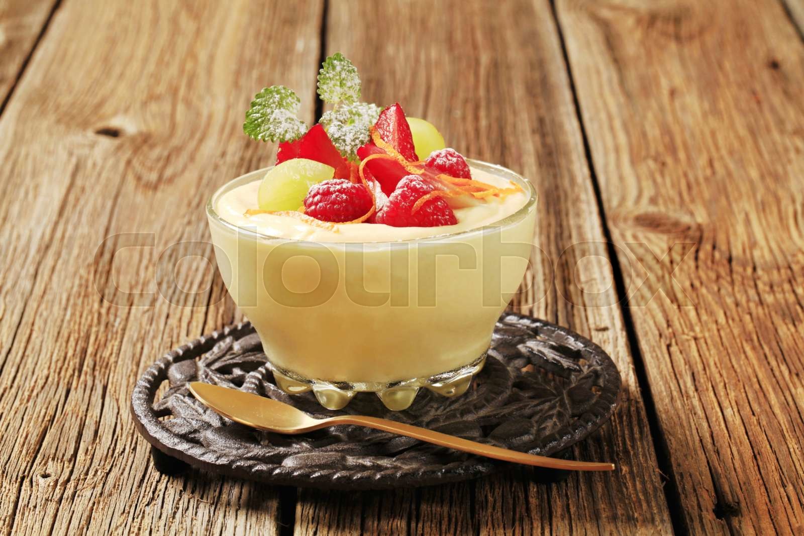 Pudding and fruit Stock image Colourbox