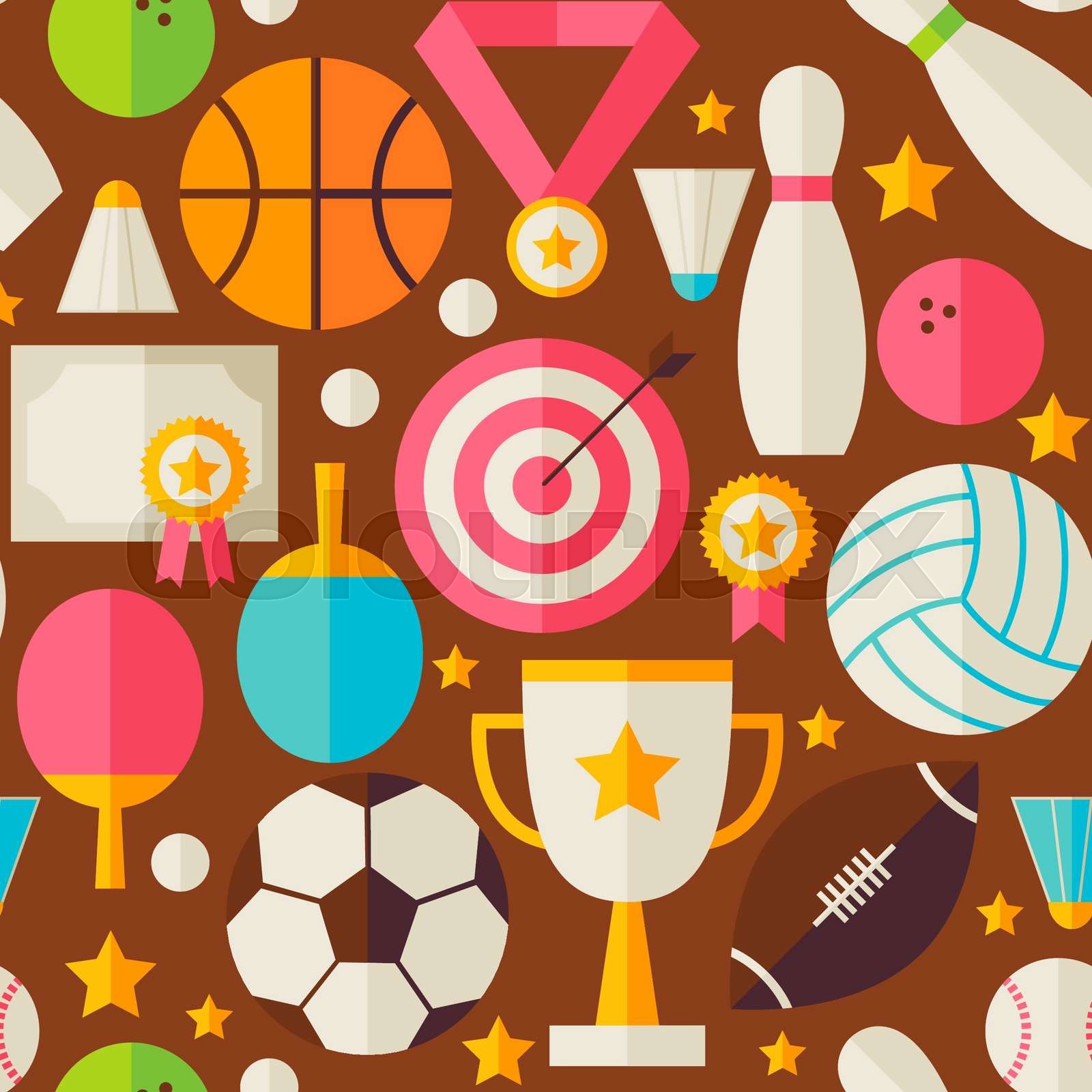 Sport Recreation Competition Vector Flat Design Brown Seamless Pattern