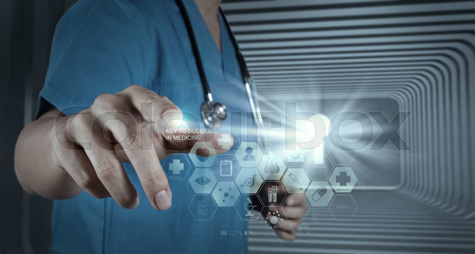 Medicine doctor hand working with modern computer interface as medical ...