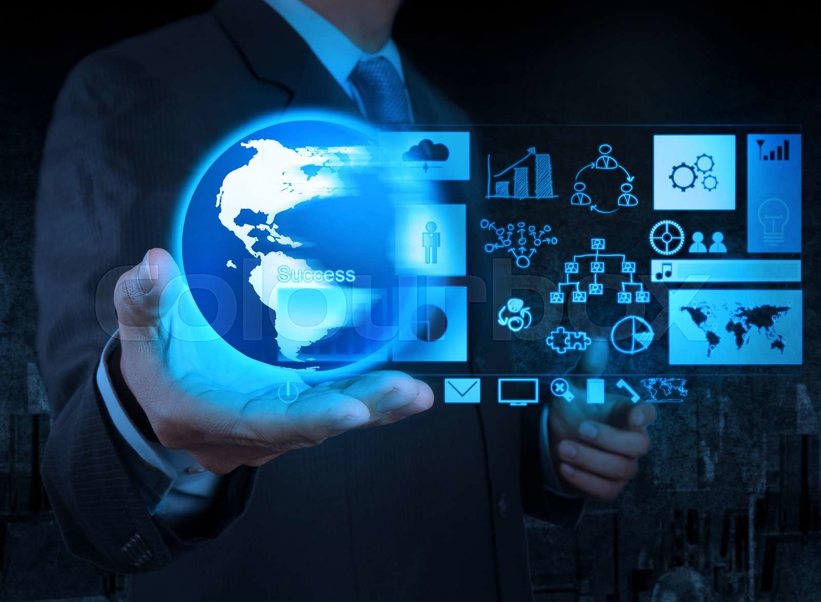 Businessman Hand Holding Globe With Business Diagram Stock Image Businessman Hand Holding Globe With Business Diagram Stock Image