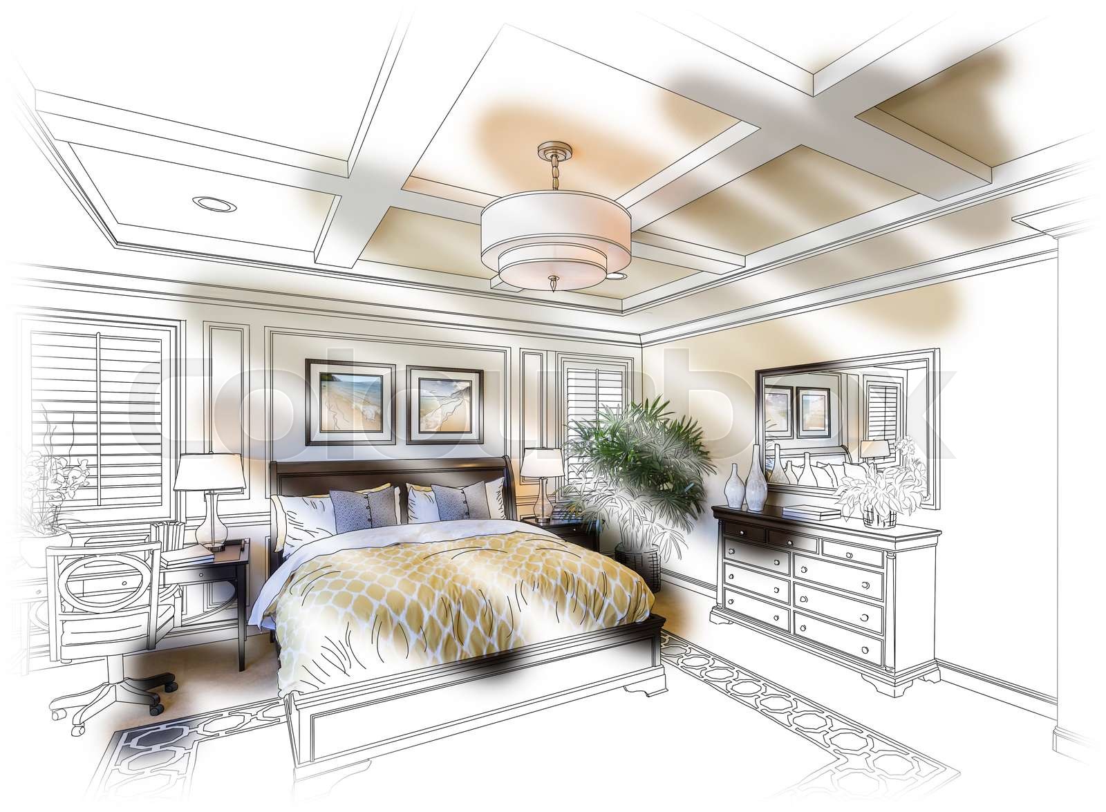 Custom Bedroom Design Drawing and Photo Combination | Stock image ...